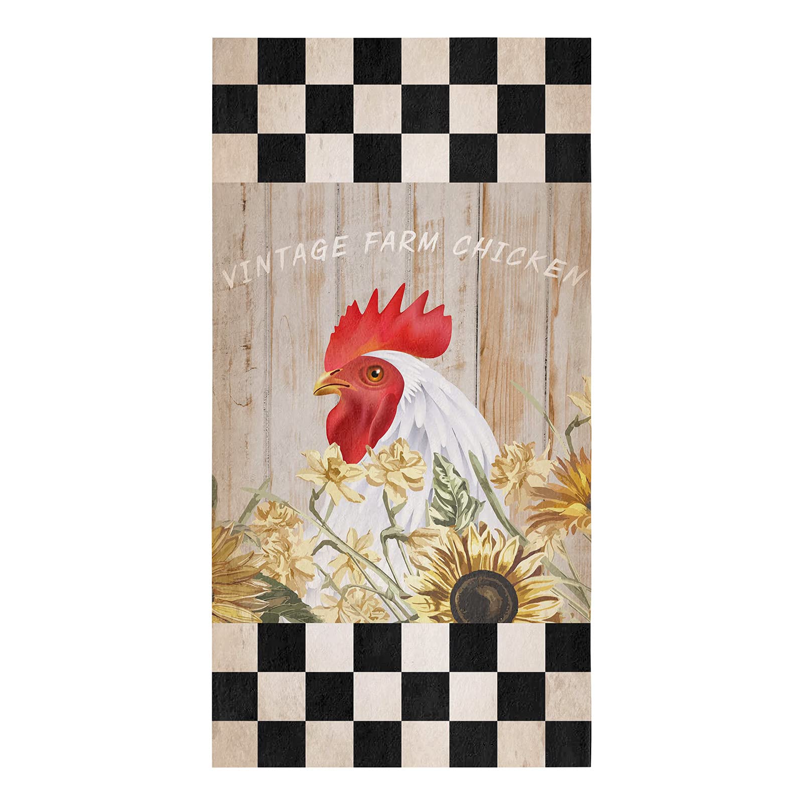 Premium Cotton Kitchen Towels - Black & White Check Vintage Farmhouse Design with Sunflowers, 16x28 Inches, Ultra Soft & Absorbent - Perfect for Dish Drying, Hand Wiping & Bar Cleaning (1 Pack) - Ideal for Farmhouse Kitchens, Coffee Shops & Restaurants