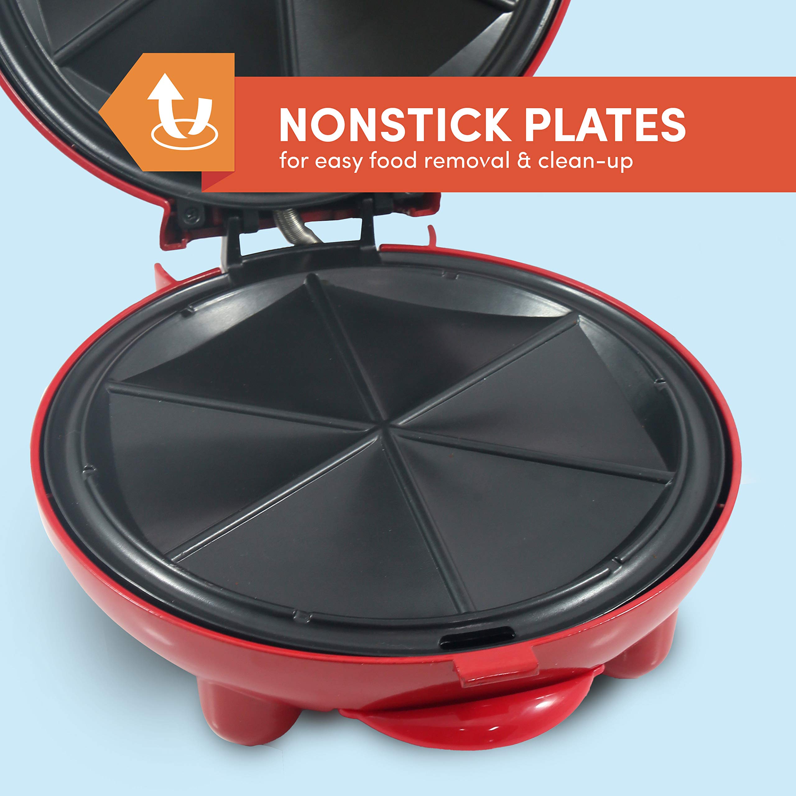 Elite Gourmet EQD-413 Electric 8-Inch Non-Stick Quesadilla Maker with Easy-Slice 6-Wedge Design - Perfect for Grilled Cheese, Corn Tortillas & Snacks (Red) - Ideal for Quick Meals, Parties & Family Gatherings