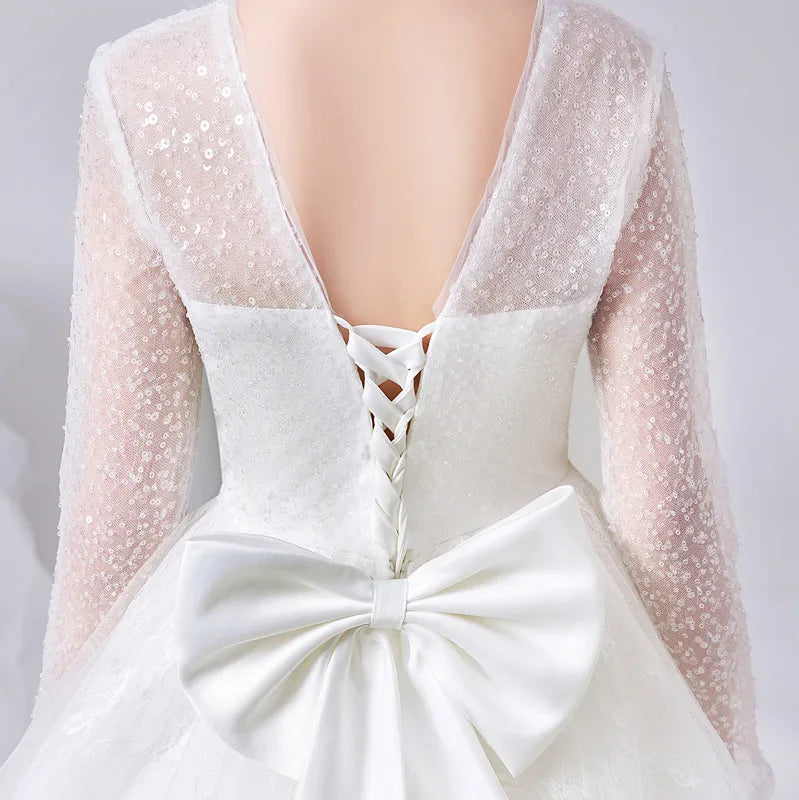 Elegant Long Sleeve Lace Flower Girl Dress for Weddings - Princess Party Gown for Special Occasions, Birthday Celebrations & Formal Events