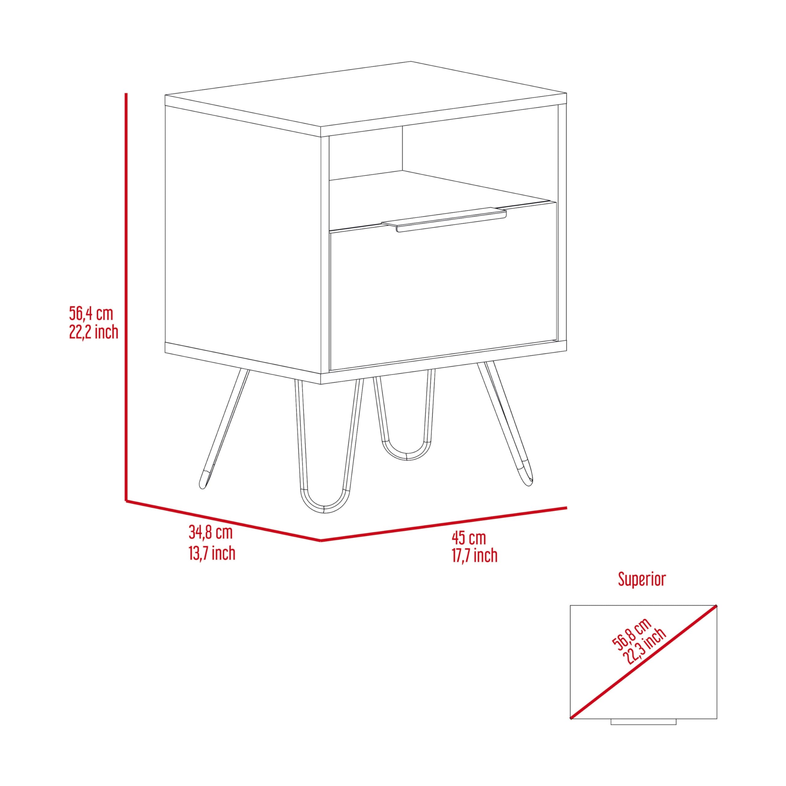 Tuhome Augusta Nightstand with Single Door Cabinet & Hairpin Legs in Light Oak - Modern Bedside Table for Bedroom, Living Room, or Office Storage