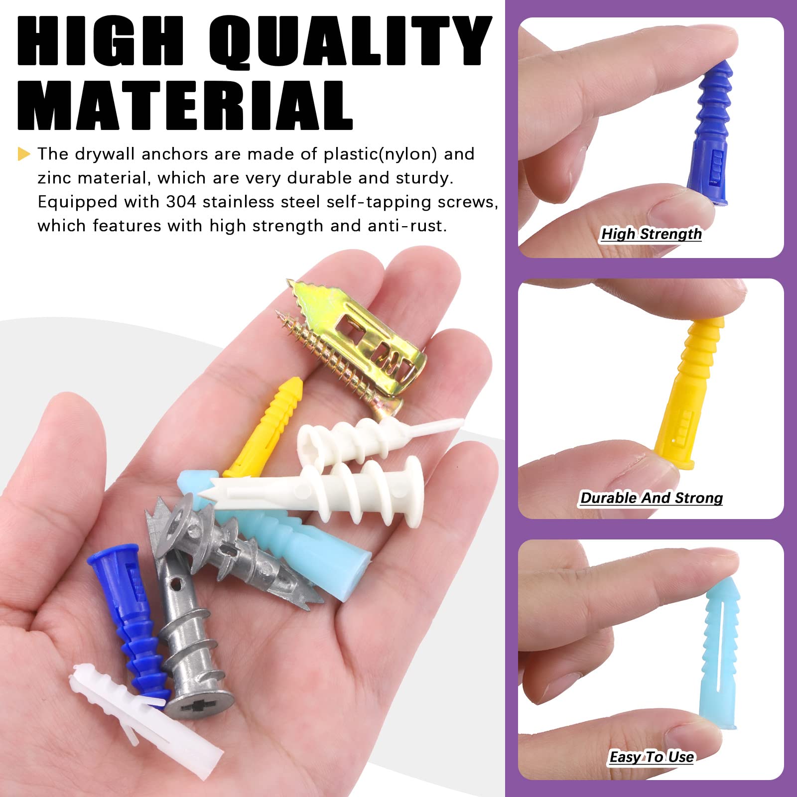 Swpeet 100-Piece 9-Style Plastic Wall Anchor Kit - Self-Drilling Drywall Anchors for Hollow Walls, No Pre-Drill Needed - Perfect for Hanging Pictures, Shelves, and Home Decor