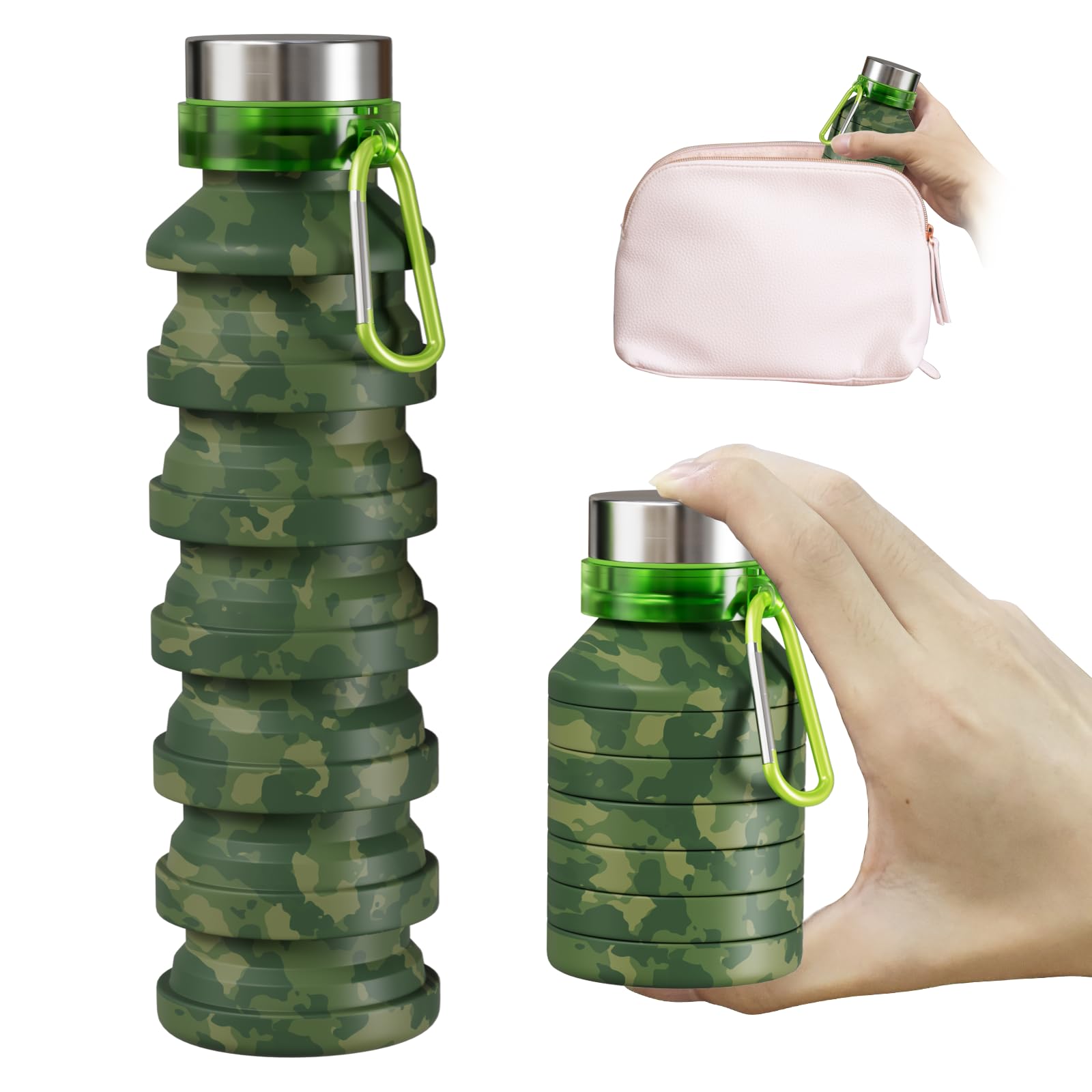 ITAX-WORLD Collapsible Water Bottle 550ml/18oz - Leak Proof, BPA Free, Odorless Silicone, Foldable Travel & Sports Water Bottle for Hiking, Camping, Cycling, Gym, Fishing - Perfect for Outdoor Adventures, Workouts & Daily Hydration