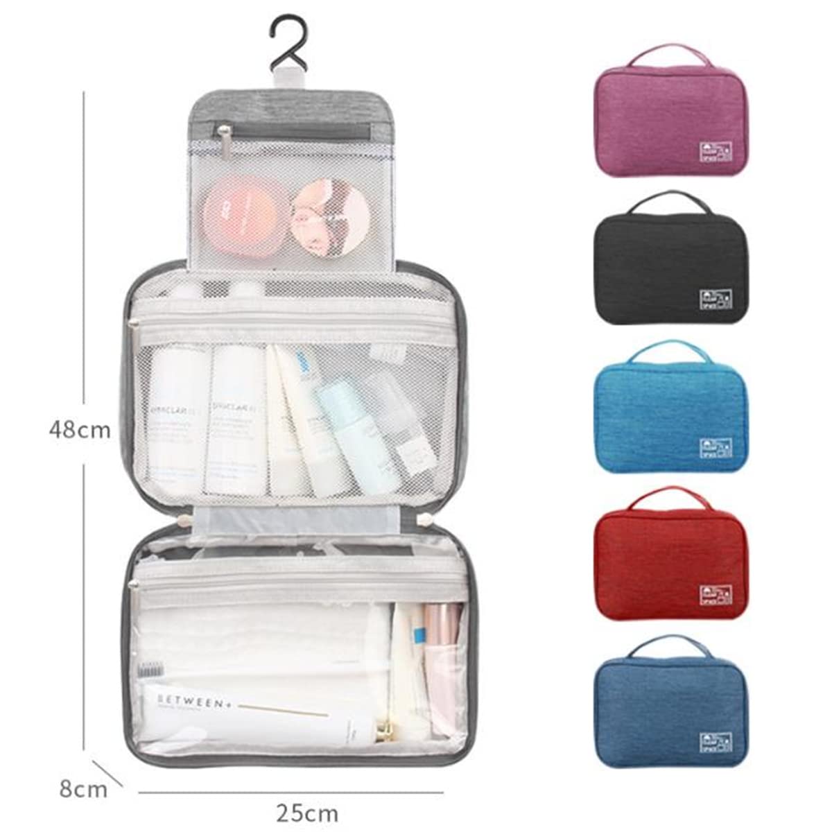 LELEBEAR Hanging Toiletry Bag for Travel - Large Waterproof Cosmetic Organizer with 3 Compartments & Hook - Perfect for Makeup, Toiletries Storage on Vacation, Camping, Gym, and Business Trips
