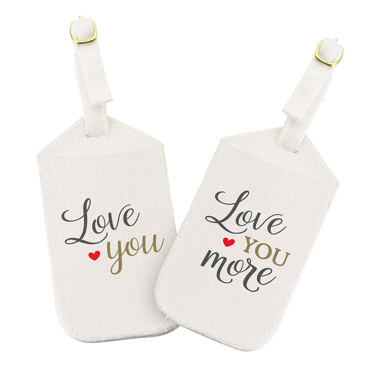 Lillian Rose Love You More Luggage Tag Set - 2 Pack Personalized Travel ID Tags for Suitcases & Bags, Durable Off White Leather with Metal Chain - Perfect for Air Travel, Vacation & Business Trips