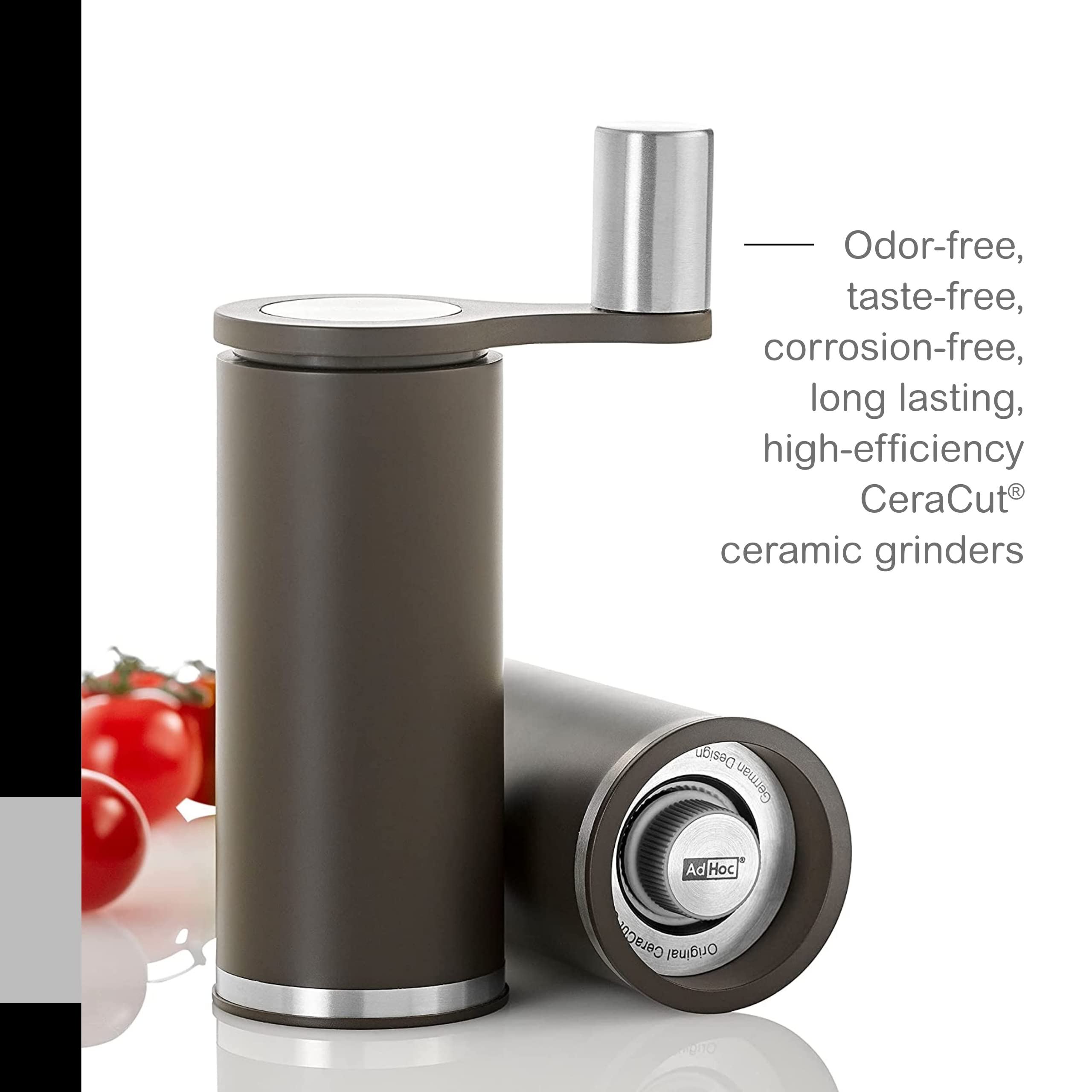 Premium Manual Salt and Pepper Grinder Mill - Adjustable Coarse to Fine Grind - Refillable Stainless Steel Spice Mill with Ergonomic Gear Crank - Perfect for Kitchen, Dining Table & Outdoor Cooking (Mocha, 5.5 Inch)
