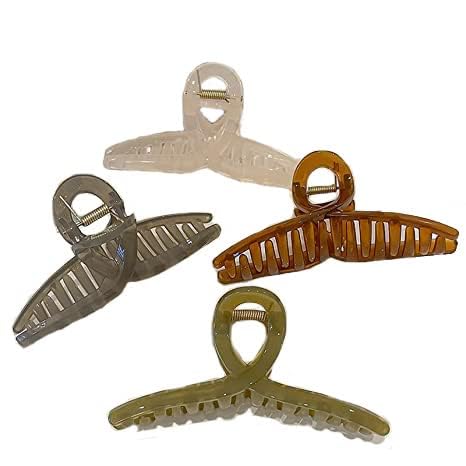 4.1 Inch Large Hair Claw Clips for Women - 4 Pack Strong Hold Non-Slip Jaw Clips for Thick & Curly Hair - Jelly B Style - Perfect for Updos, Ponytails & Everyday Hairstyles