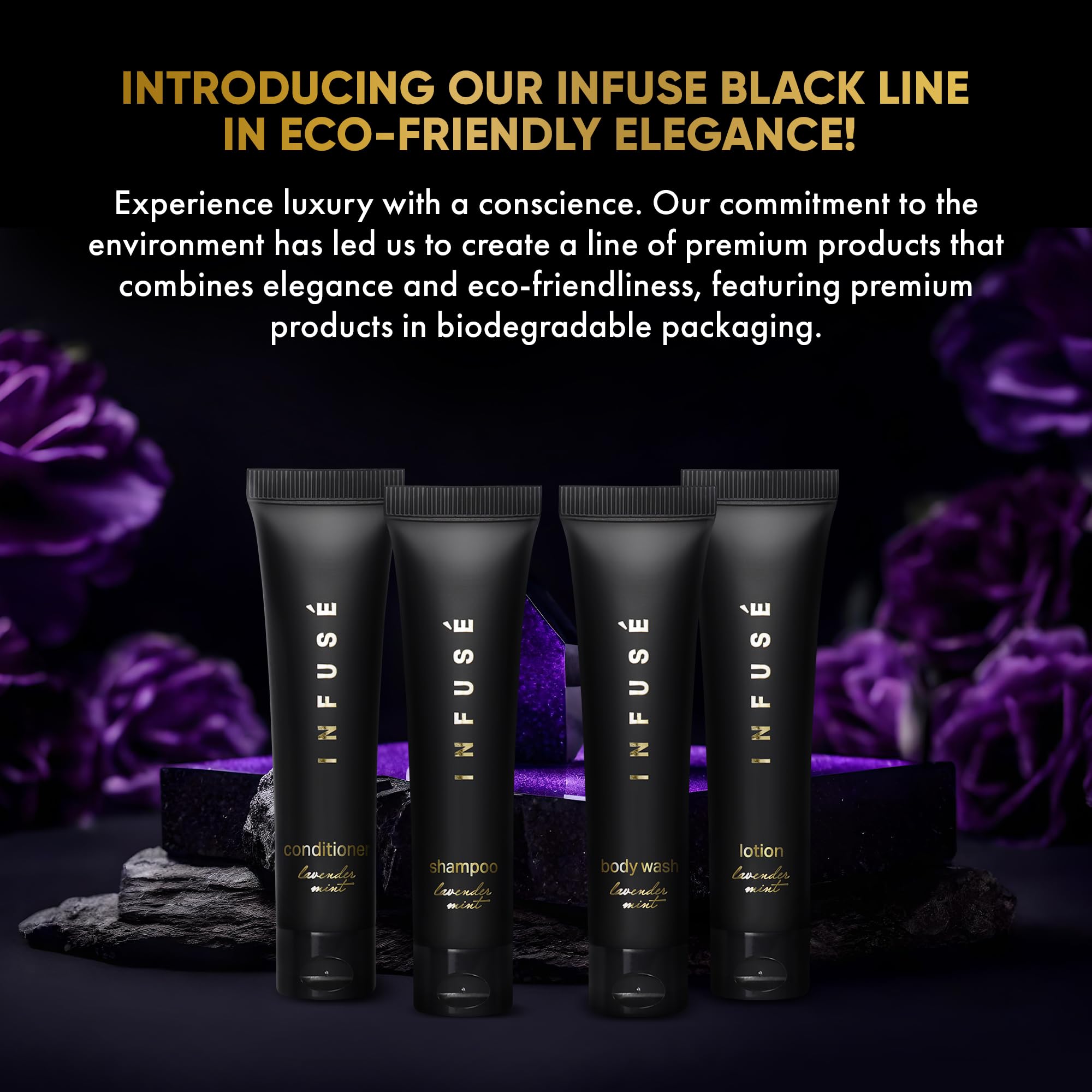 **Infused Black Soap & Toiletries Bulk Set – 80-Piece Hotel Amenities Kit (1 oz Shampoo, Conditioner, Body Wash & Lotion) – Perfect for Hotels, Vacation Rentals & Travel Essentials**