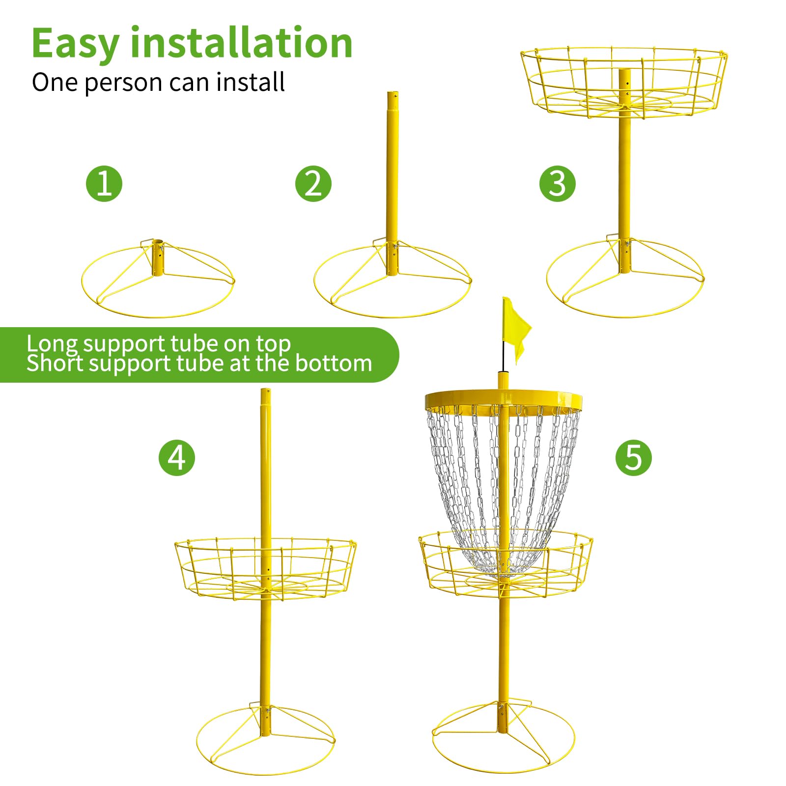 JJM Pro 24-Chain Portable Disc Golf Target Basket - Durable Outdoor Disc Golf Practice Basket for Backyard, Park & Tournament Training