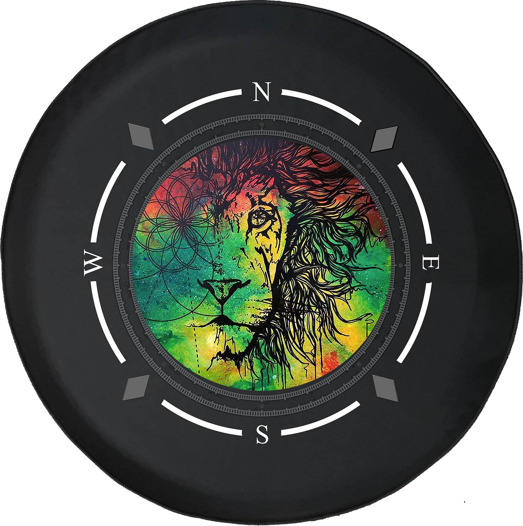 Premium American Unlimited Spare Tire Cover with Compass & Rastafarian Lion Design - Universal Fit for SUVs, Trailers, RVs & Most Vehicles | Durable Wheel Protection for Off-Road Adventures & Camping Trips