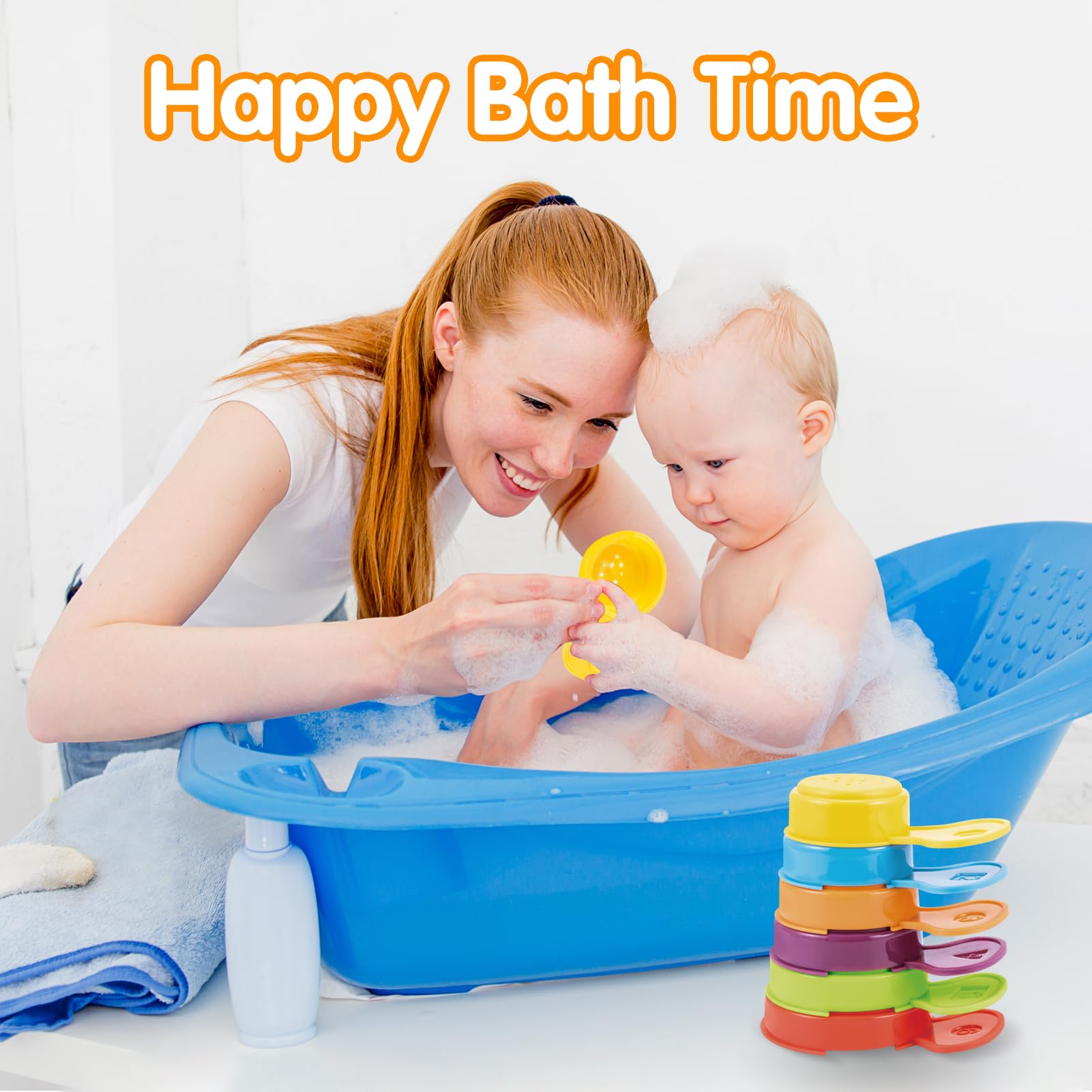 **Mold-Free Bath Toys for Toddlers 1-3 Years Old | 6PCS Rainbow Floating Bathing Spoons | Water Table & Sensory Toys for Babies 6-12 Months | Stacking & Early Learning Toys for 2-4 Year Old Boys & Girls | Perfect for Pool, Beach & Bathtime Play**