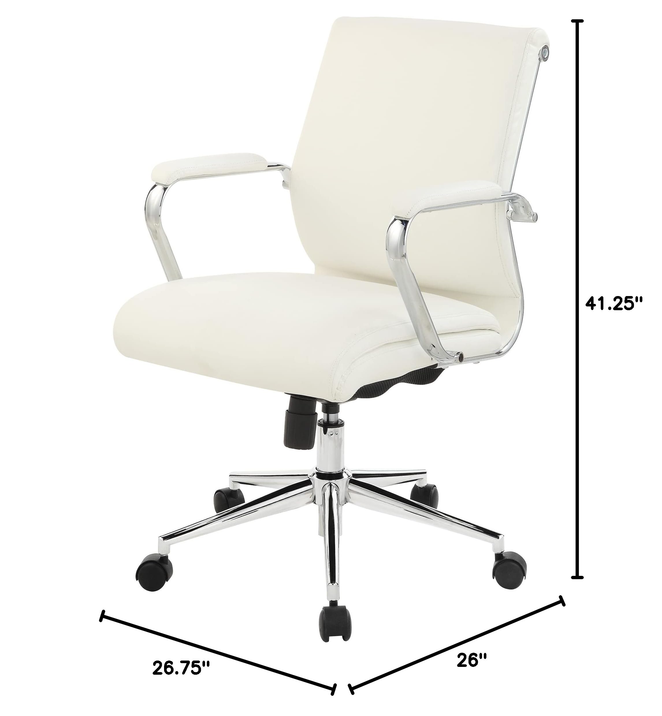 Office Star Antimicrobial Adjustable Mid-Back Office Chair with Chrome Base - Dillon Snow Fabric - Ergonomic Manager's Chair for Home & Office Workspace
