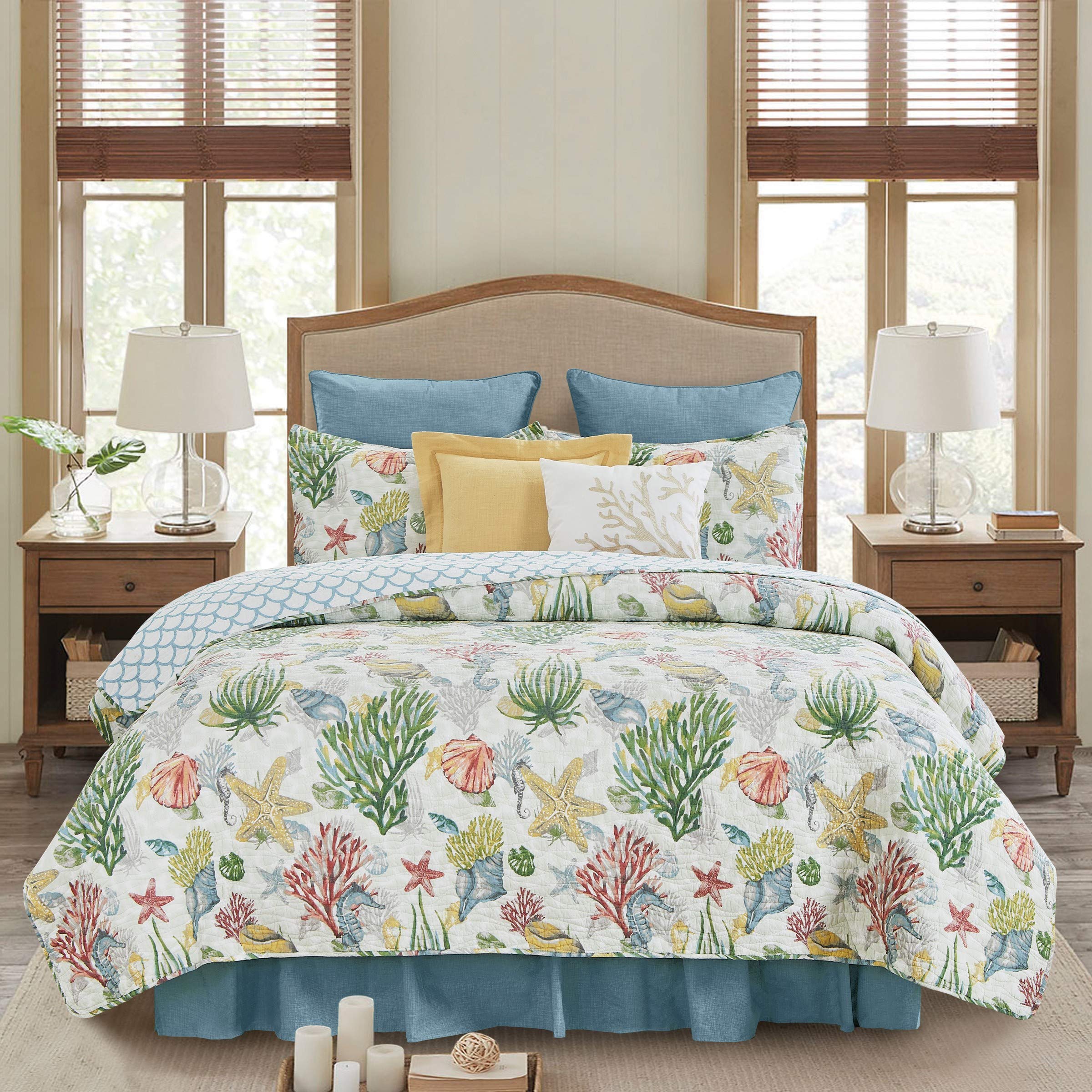 C&F Home Shellwood Sound 2-Piece Cotton Quilt Set - Twin Size, Coastal Beach Print in White, Blue & Green - Includes Quilt & Sham - Perfect for Beach House Bedrooms, Guest Rooms & Coastal-Themed Decor