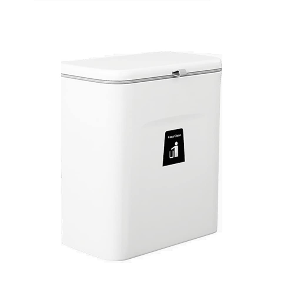 YBYP Collapsible Hanging Trash Can 2.3 Gallon (9L) - Small Kitchen Garbage Bin for Cabinet, Car, Bedroom & Bathroom - Durable Plastic Waste Basket (White) - Perfect for Compact Spaces & On-the-Go Use