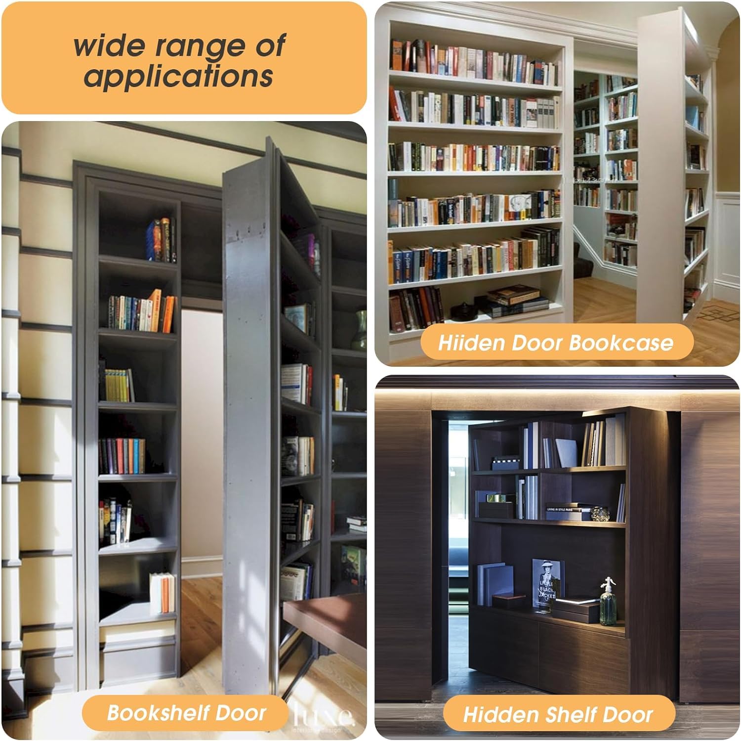 Heavy Duty Stainless Steel Hidden Door Hinge - 360 Degree Rotation Pivot Hinges for Wood Doors, Cabinet & Secret Bookcase (Max 300 lb) - Perfect for Hidden Rooms, Bookshelf Doors & Custom Furniture (2Pcs)