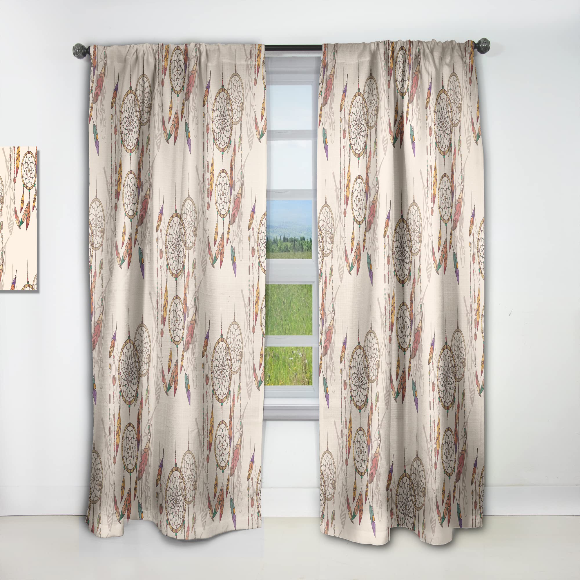 Bohemian Dream Catcher Curtain with Beads & Feathers - Thermal Insulated Single Panel Window Drapes (52x120 inches) for Bedroom & Living Room - Perfect for Boho Home Decor & Privacy Protection