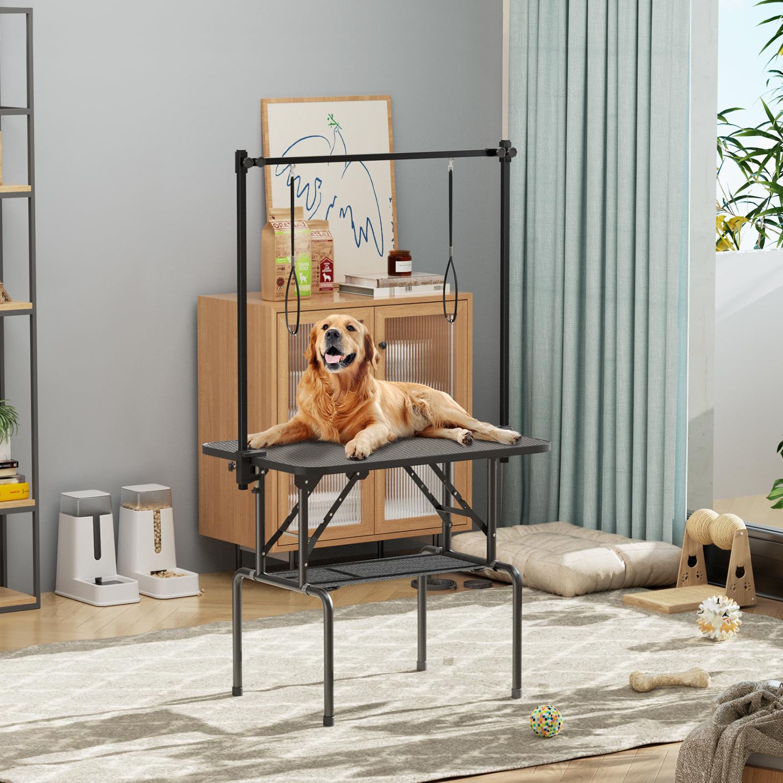 ROOMTEC 36 Inch Foldable Dog Grooming Table with Adjustable Arm, Nooses & Mesh Tray - Professional Pet Grooming Station for Home Use, Perfect for Bathing, Trimming & Styling Small to Medium Dogs