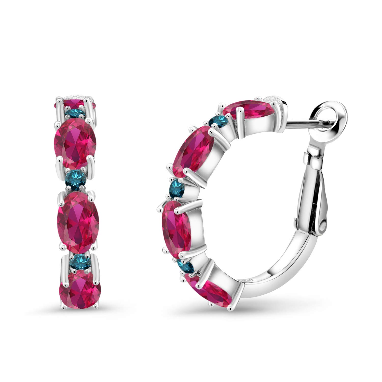 4.20 Ct Oval Red Created Ruby & Blue Diamond 925 Sterling Silver Hoop Earrings for Women - Elegant Dangle Earrings for Party, Wedding & Evening Wear