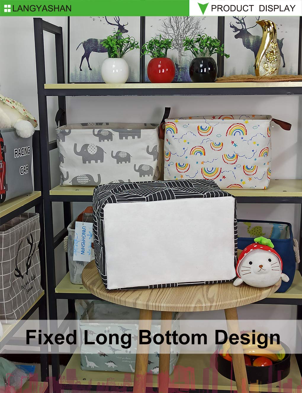Collapsible Rectangular Storage Bin with Handles - Foldable Canvas Fabric Basket for Home Organization, Kitchen, Kids Toys, Office & Closet - Black Diamond Pattern (Perfect for Nursery, Playroom & Bedroom Storage)
