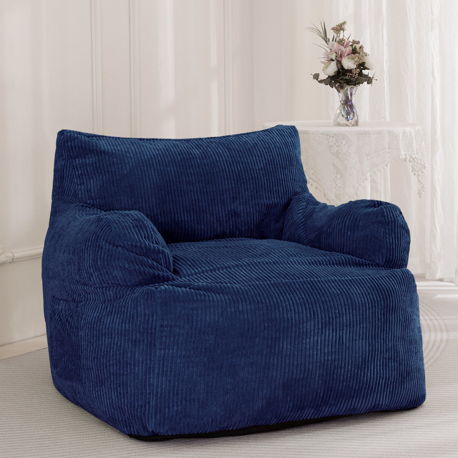 MAXYOYO Giant Bean Bag Chair - Oversized Stuffed Bean Bag Couch for Living Room, Bedroom & Game Room - Navy Blue Comfortable Lounge Seating for Adults & Teens