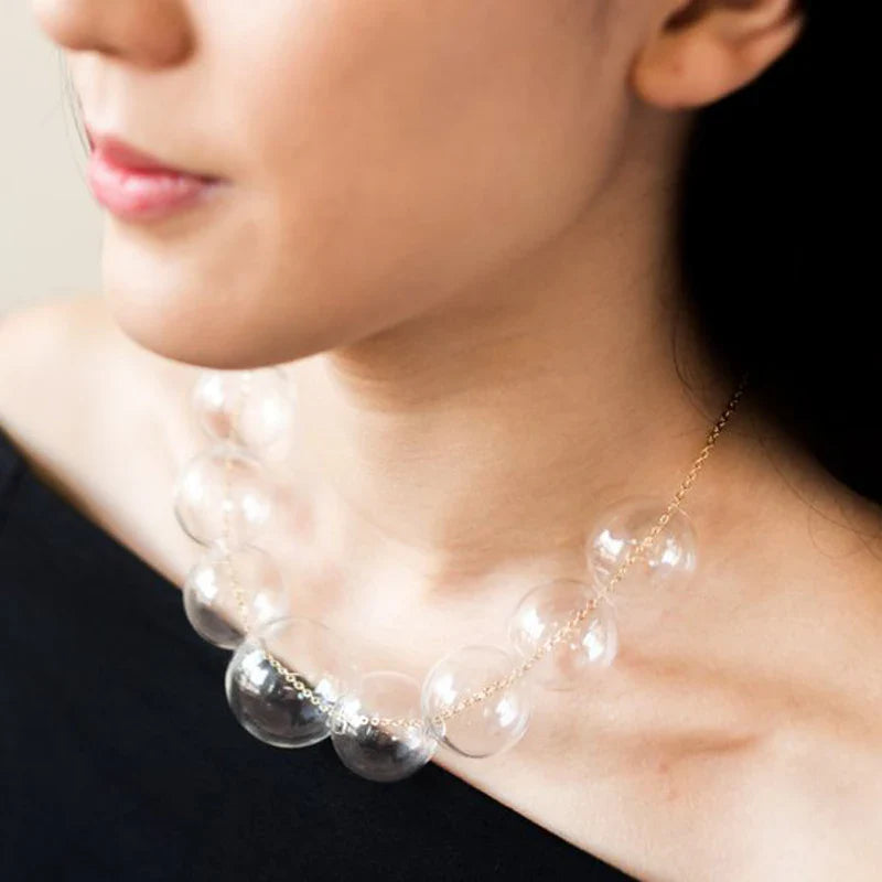 Elegant French Multi-Layer Clear Glass Bubble Bead Necklace for Women - Pearl Ball Statement Jewelry - Perfect for Weddings, Parties & Evening Events