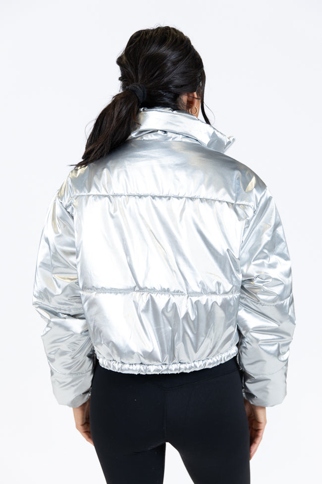 Keep Me Warm Silver Chrome Puffer Jacket - Winter Coat for Women & Men | Lightweight Insulated Outerwear for Cold Weather | Perfect for Skiing, Snowboarding & Outdoor Activities