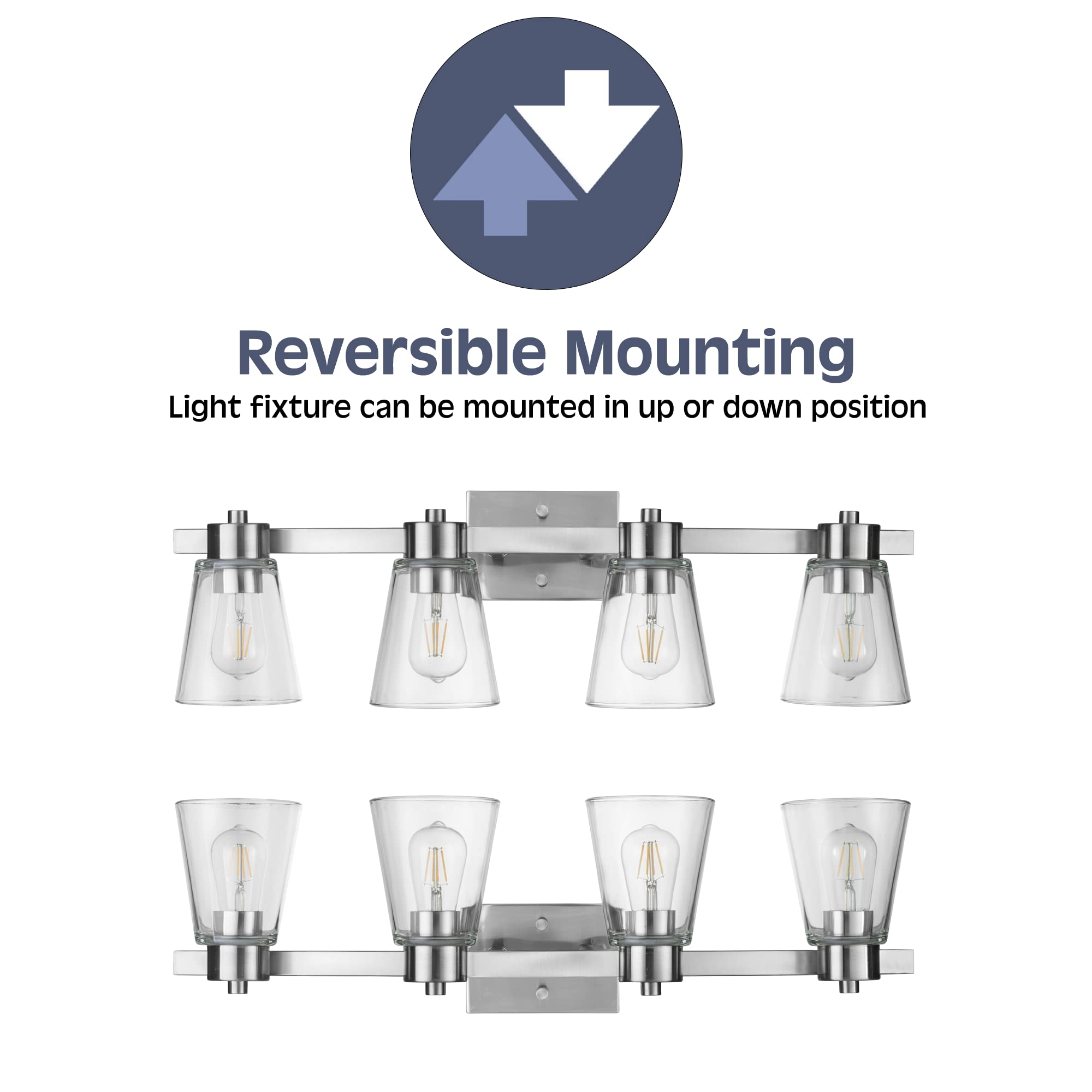 Prominence Home Fairendale 4-Light Brushed Nickel Bathroom Vanity Light with Clear Glass Shades - 51528-01 | Modern Bathroom Lighting for Vanity Mirror, Powder Room & Makeup Area