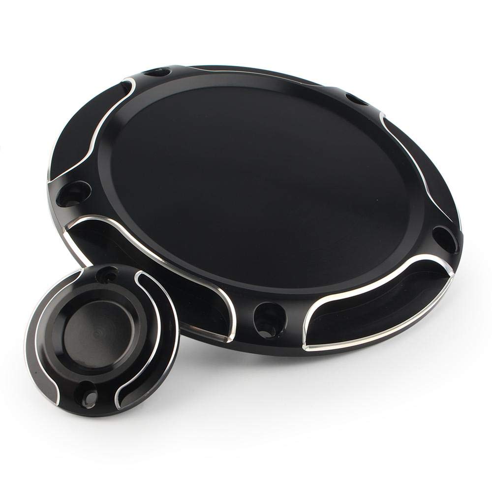 CNC Machined 5-Hole Finned Derby Cover for Harley Davidson Road King & Street Glide FLHX (2014-2018) - Black Motorcycle Timing Cover - Enhances Engine Cooling & Custom Styling for Cruiser Bikes