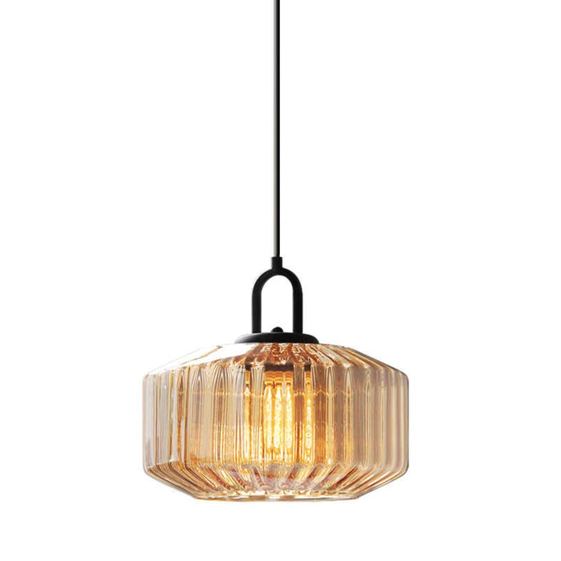 Black Mid Century Modern Glass Globe Pendant Light - 1-Light Amber Hand Blown Glass Shade Ceiling Hanging Fixture for Dining Room, Kitchen Island & Bar Lighting | Vintage Industrial Home Decor