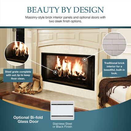 Majestic Royalton 36-Inch Wood Burning Fireplace - Classic Radiant Heater for Living Room & Patio | Rustic Home Decor | Efficient Indoor/Outdoor Heating Solution