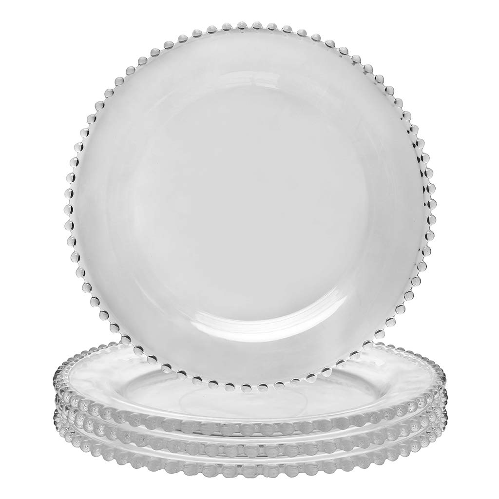 4-Piece Glass Dinner Plate Set with Beaded Edge - 10.4