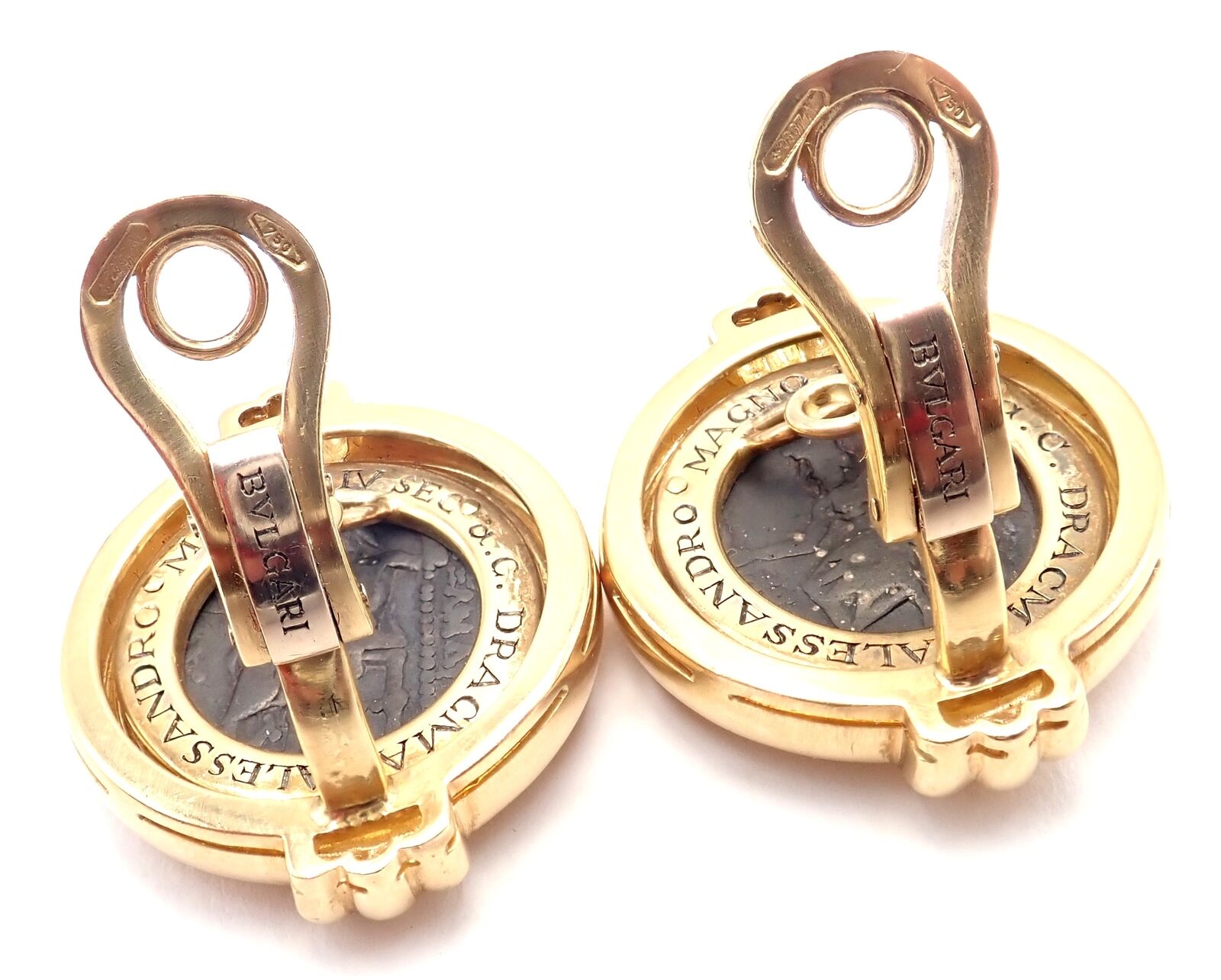 Vintage Bulgari Bvlgari 18k Yellow Gold Alexander The Great Coin Moneta Earrings - Luxury Collectible Jewelry for Special Occasions & Gifts