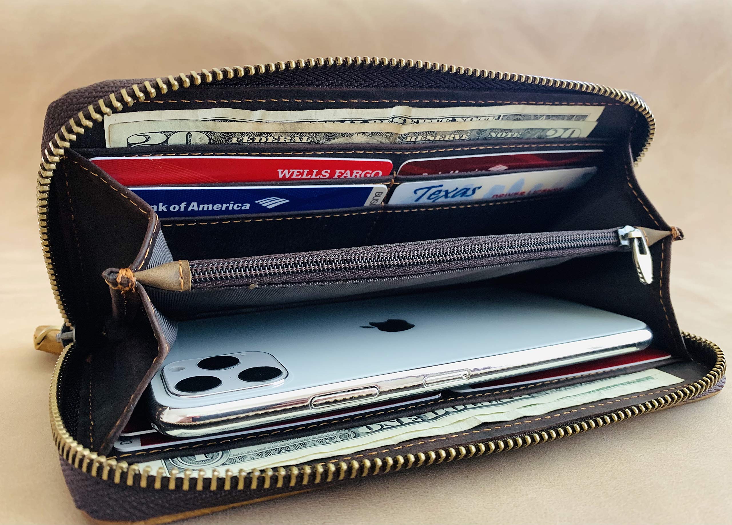 Women's Leather Wallet Organizer with Zipper - Long Floral Wristlet Wallet for Everyday Use, Travel & Gift Giving
