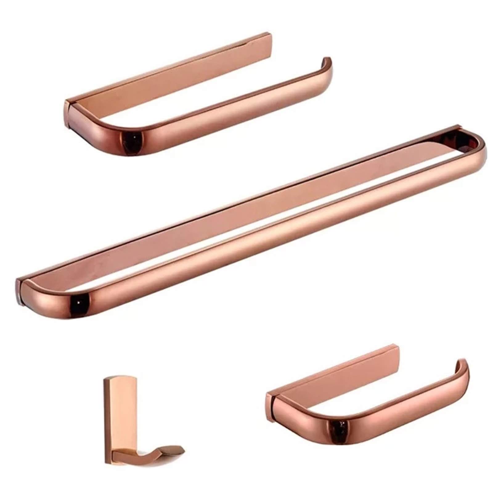 Luxury Rose Gold Bathroom Accessories Set - Brass Paper Holder, Towel Bar, Robe Hook & Towel Ring - Modern Bathroom Hardware with Concealed Screws for Any Decor | Perfect for Spa, Hotel & Home Bathroom Upgrade