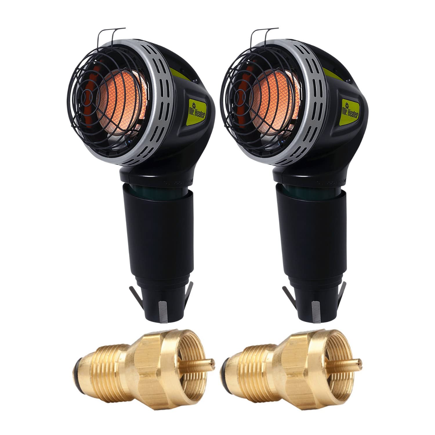 Mr. Heater Golf Cart Heater with Brass Propane Tank Refill Adapter - 2-Pack Bundle (4 Items) | Portable Heating Solution for Golf Carts, UTVs & Outdoor Activities | Cold Weather Accessory for Camping, Hunting & Winter Sports