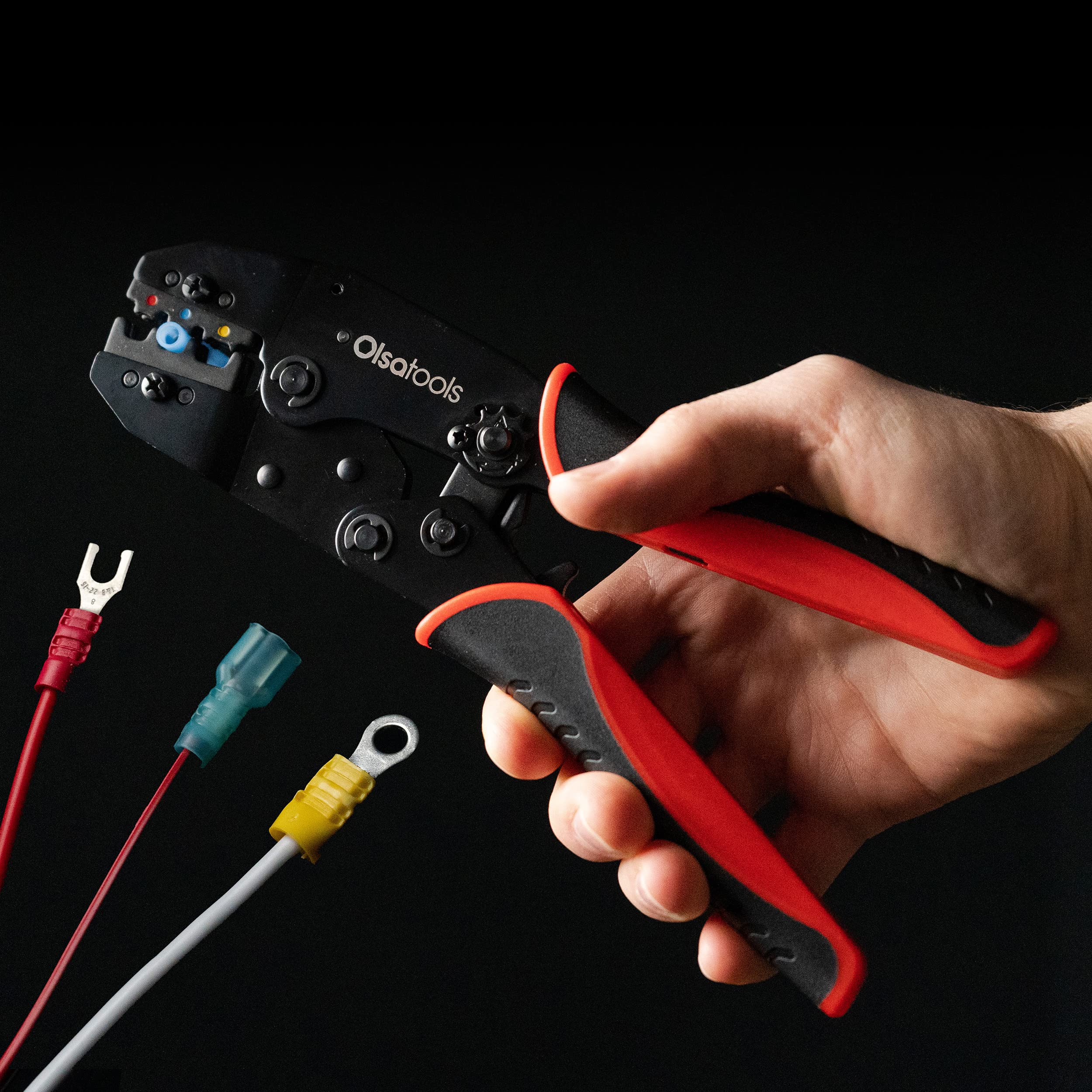 Olsa Tools Ratcheting Wire Crimper - Professional Terminal Crimping Tool for Wire Connectors, Butt Connectors, Spade Connectors & Insulated Electrical Connectors | Ideal for Electrical Work, DIY Projects & Automotive Wiring Repairs