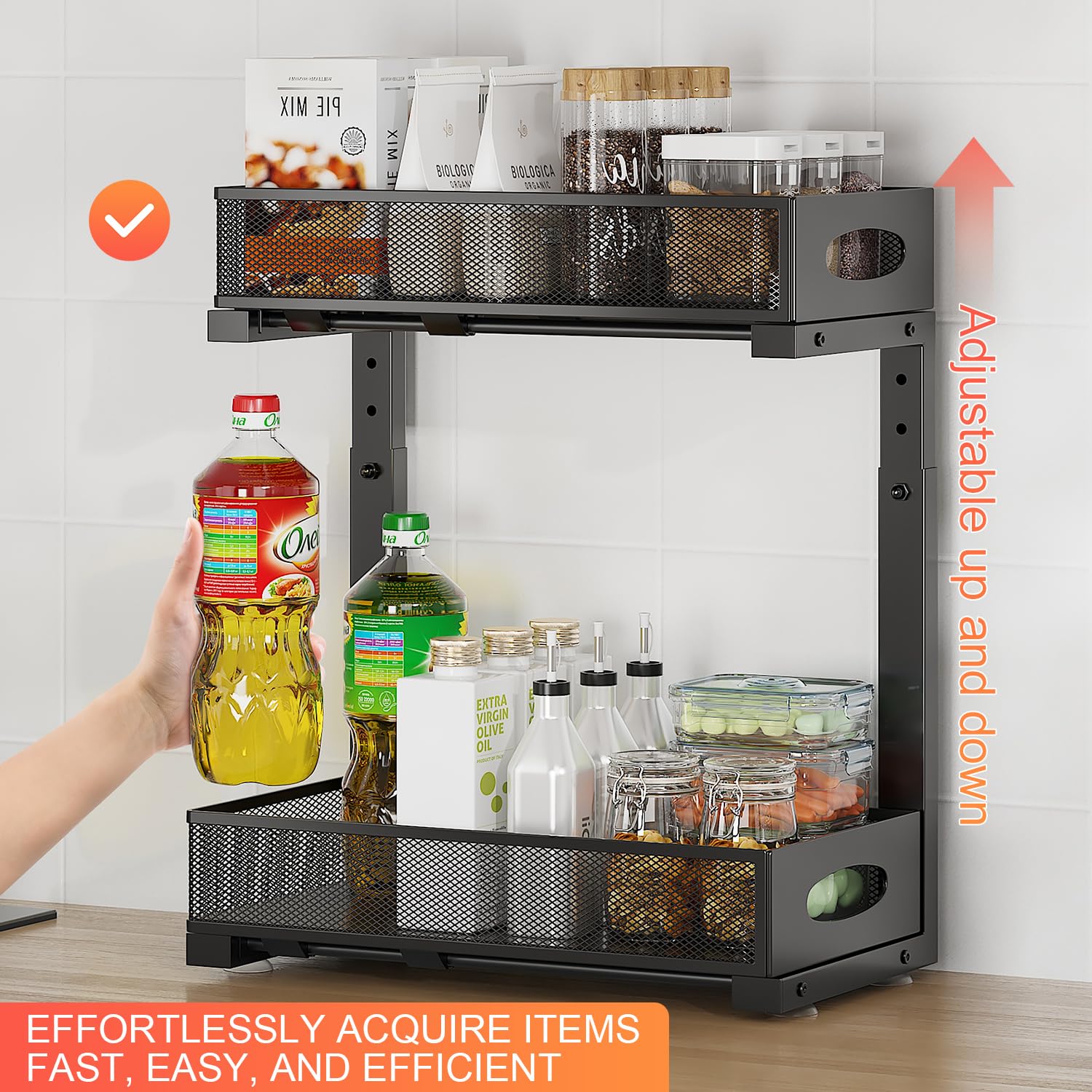 2-Tier Under Sink Organizer - Rustproof Steel Sliding Shelf for Kitchen & Bathroom Storage