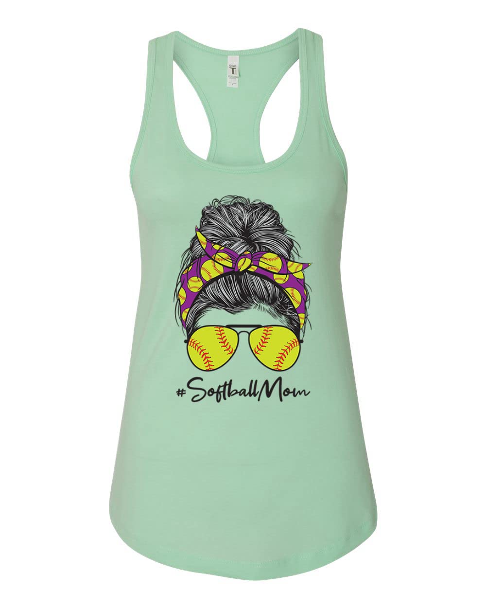Messy Bun Softball Mom Tank Top - Comfortable Racerback for Game Day & Sports Lovers - Perfect Mother's Day Gift for Active Women - Great for Baseball Games, Gym Workouts & Casual Wear