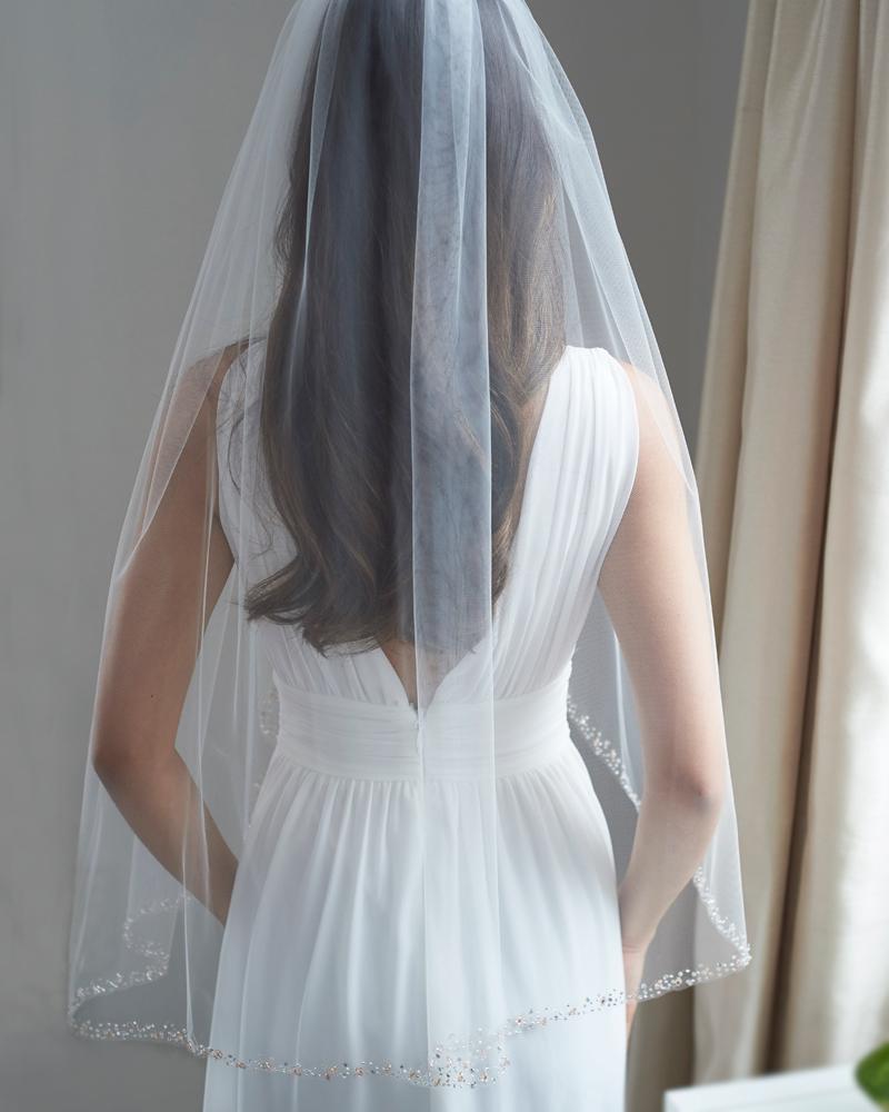 Elegant Blush Pink Beaded Wedding Veil with Pearl Accents - Perfect for Bridal Ceremonies, Photos & Special Occasions