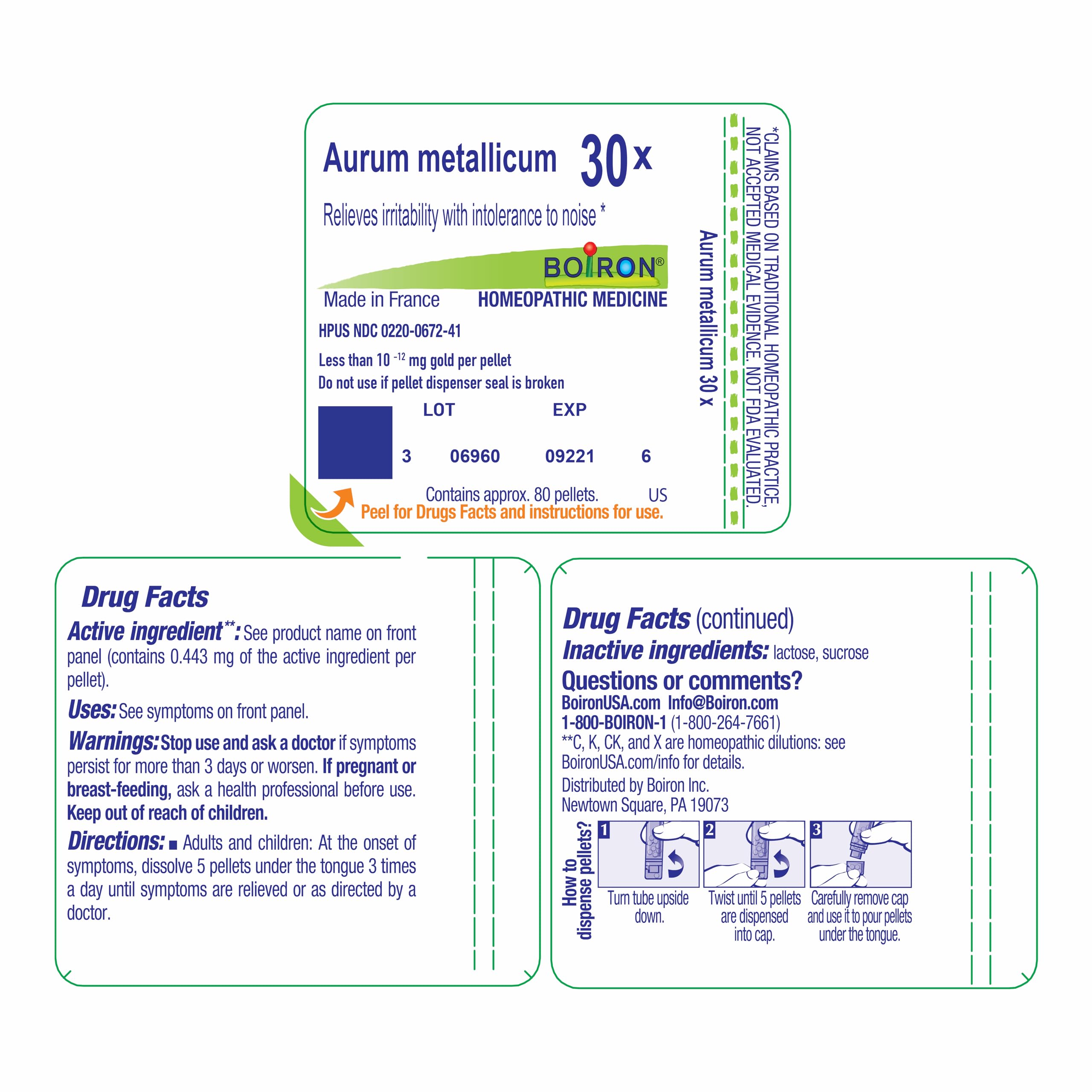Boiron Aurum Metallicum 30X Homeopathic Medicine - 80 Pellets for Irritability & Noise Sensitivity Relief | Natural Stress Support for Work & Social Situations