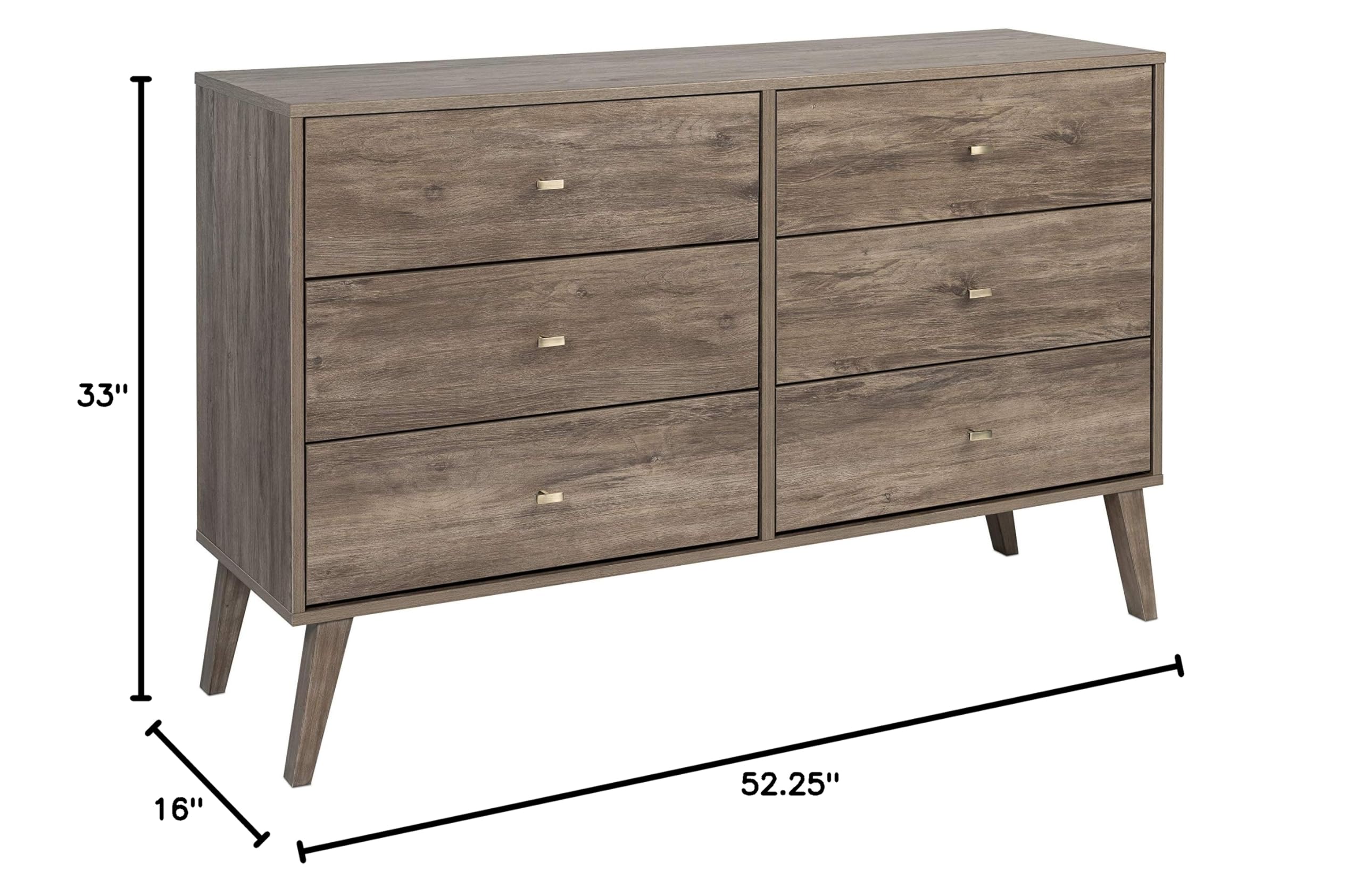 Prepac Milo 6-Drawer Dresser and 2-Drawer Tall Nightstand with Open Shelf - Drifted Gray - Modern Bedroom Furniture Set for Storage and Organization