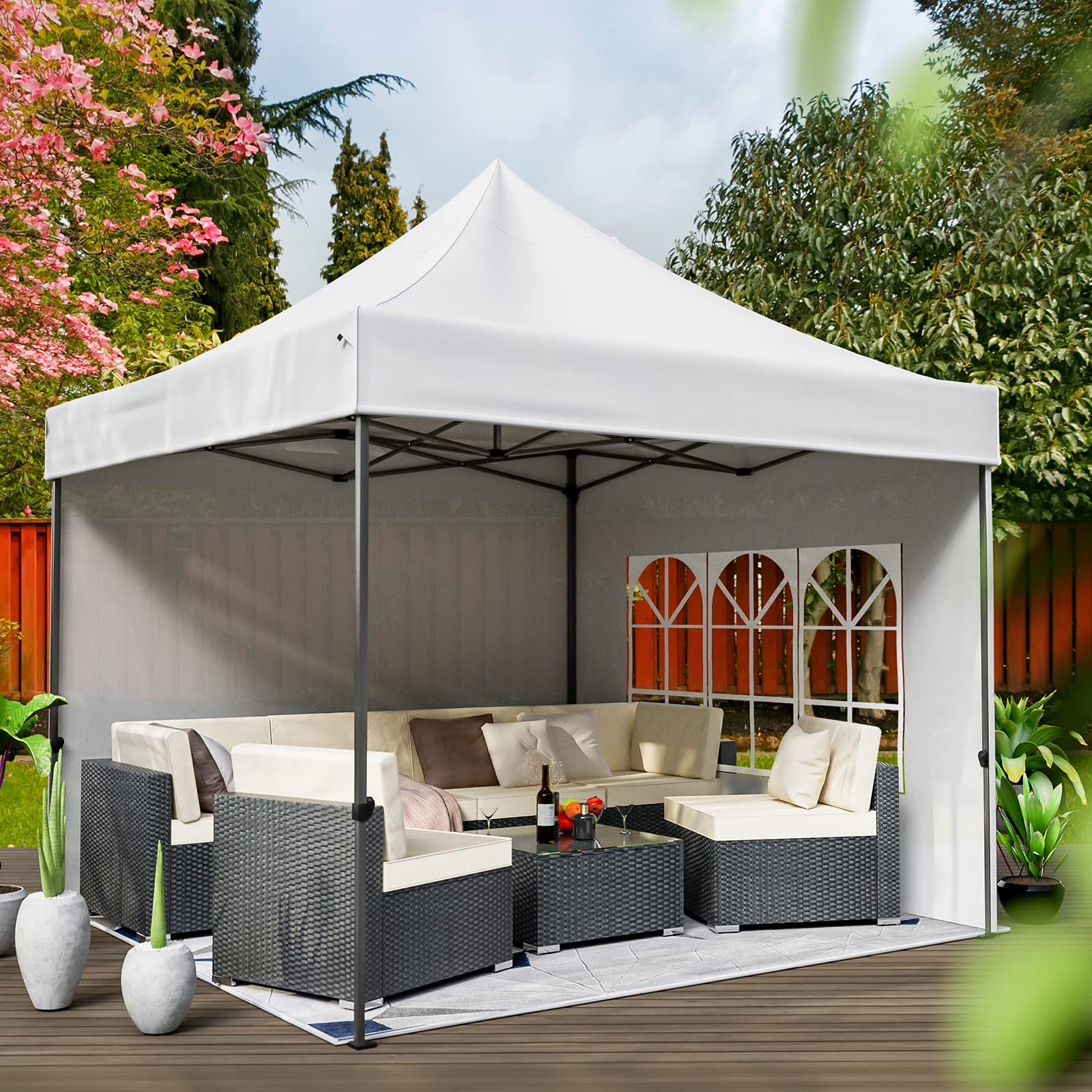 10x10 Pop Up Canopy Tent with Sidewalls - Heavy Duty Commercial Canopy Waterproof & Easy Setup - Perfect for Outdoor Events, Farmers Markets, Beach Parties & Camping (White)