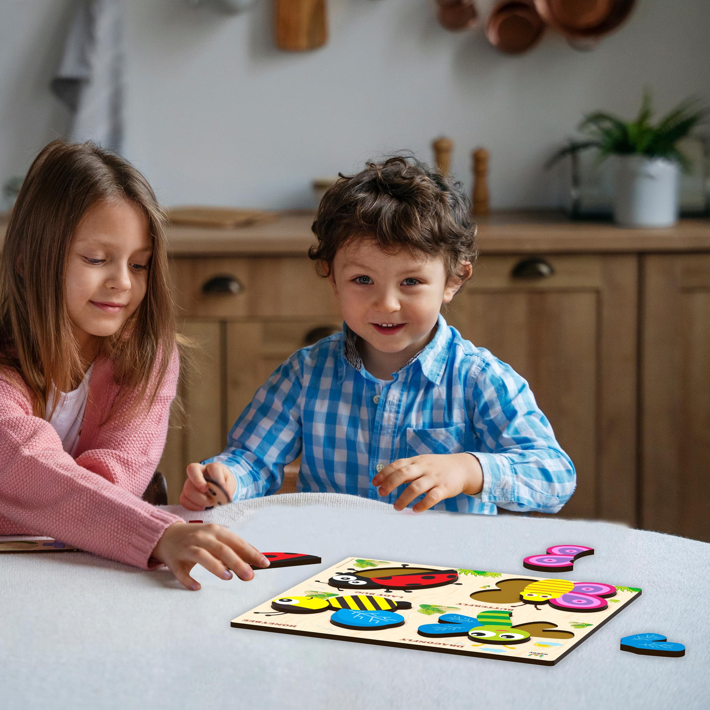 Webby Insects Wooden Puzzle - Educational Toddler Toy for Kids Ages 2-4 | Montessori & Preschool Learning Activity | Perfect for Early Childhood Development & Sensory Play