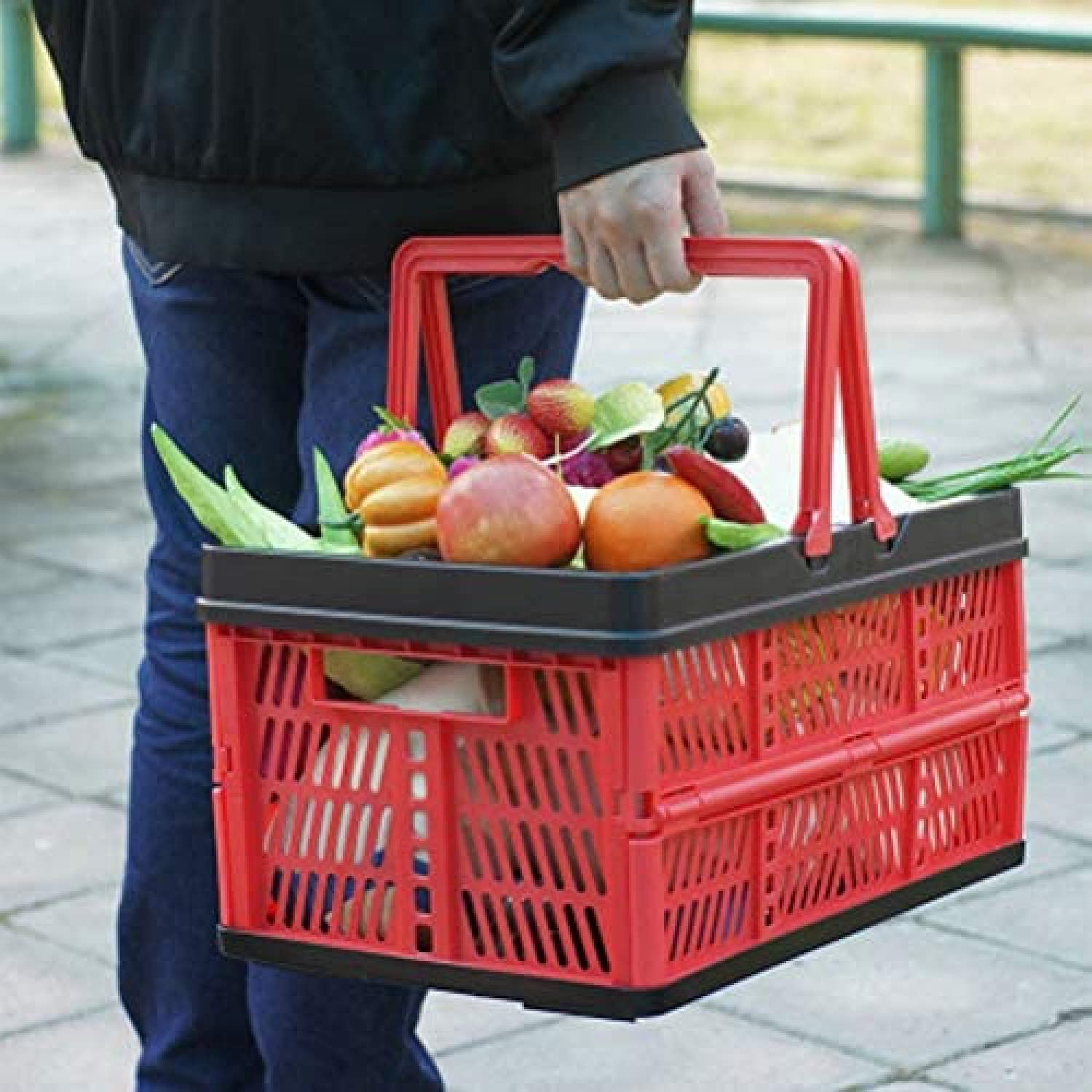 Foldable Shopping Basket - Portable Picnic Basket for Snacks, Fruits & Vegetables - Home Storage Organizer for Kitchen, Pantry & Outdoor Activities
