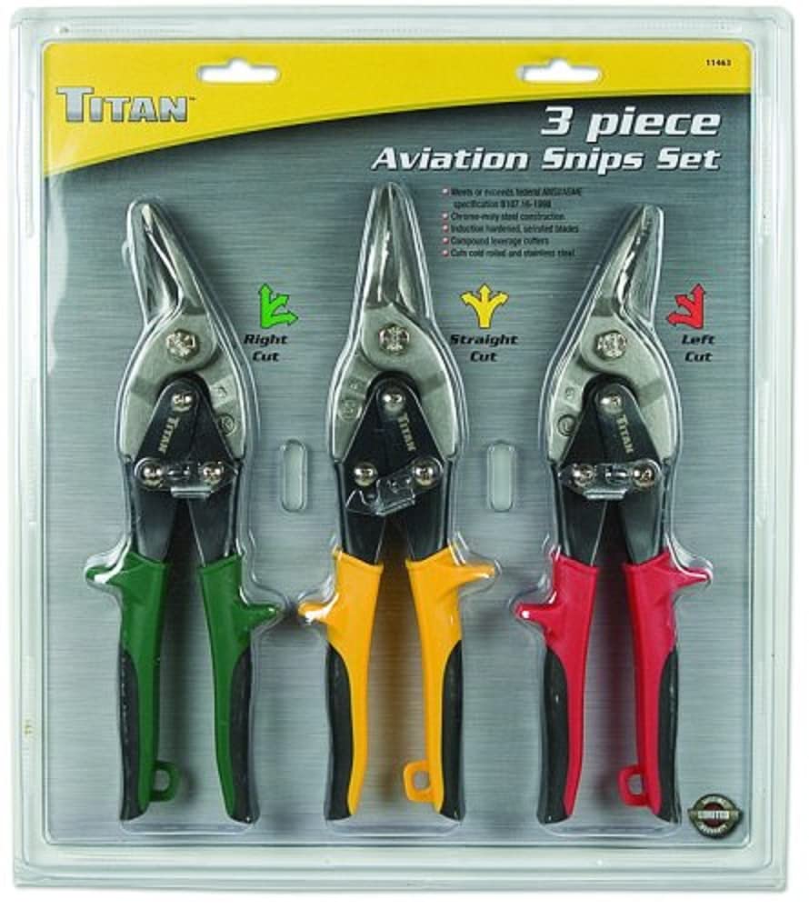 Titan Aviation Snips 3-Piece Set - Left/Right Cut (Model 11463) for Metal Roofing, HVAC & Sheet Metal Work