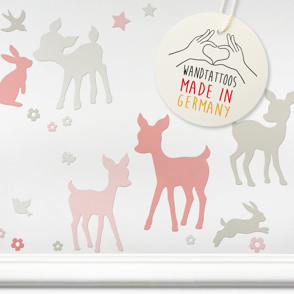 Non-Woven Wallpaper Decals - Cute Bunnies & Deer Wall Stickers for Kids Room (Apricot/Grey/Beige) | Peel & Stick | PVC-Free Eco-Friendly Nursery Decor | Made in Germany | Perfect for Baby Rooms, Playrooms & Nursery Wall Design