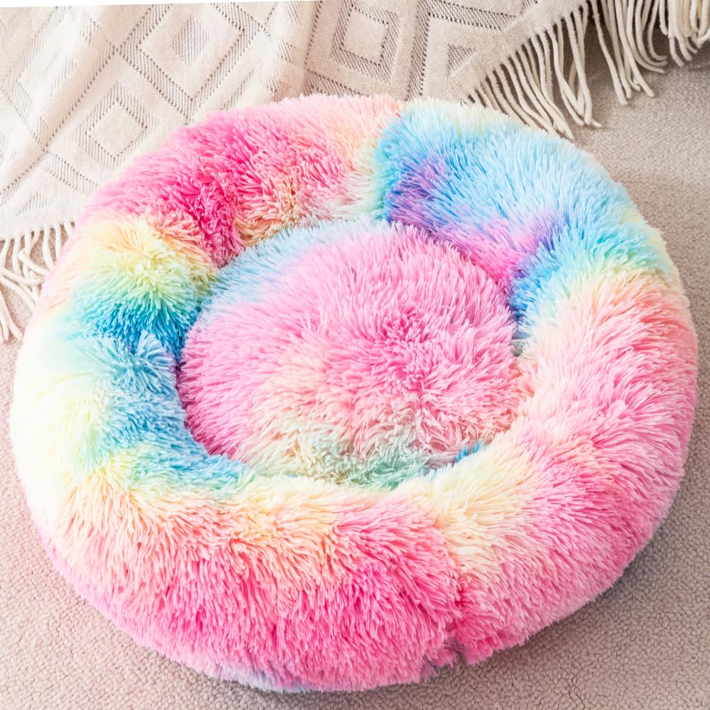 Cozy Round Donut Pet Bed for Small Cats & Dogs - Warm Fluffy Nest Bed for Kittens, Puppies & Rabbits Under 3kg - Perfect for Indoor Lounging & Nap Time