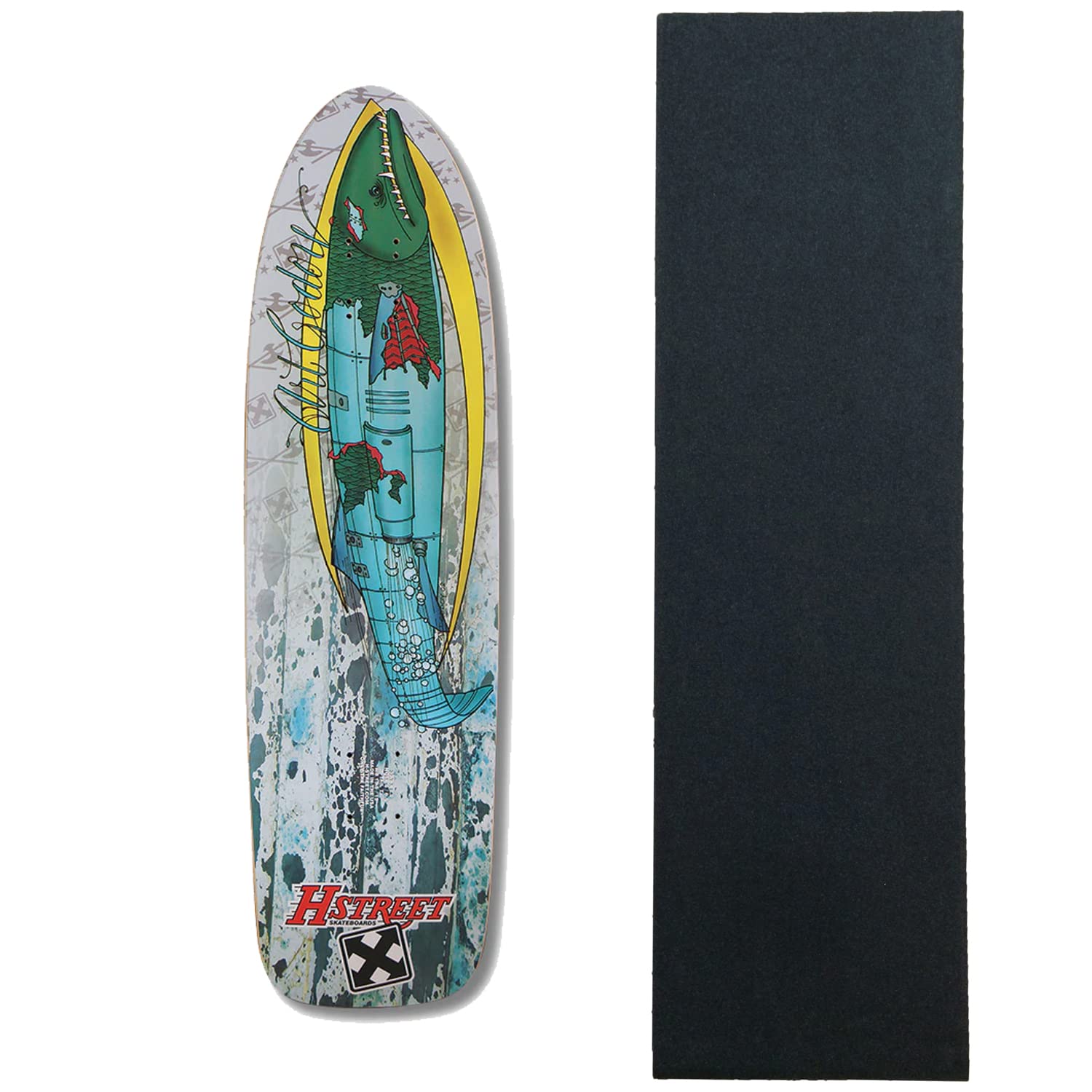 H Street Skateboard Deck Art Godoy Killer Barracuda 8.9'' x 32.75'' Old School Skateboard with Grip Tape - Perfect for Street Skating, Tricks, and Retro Style Riding