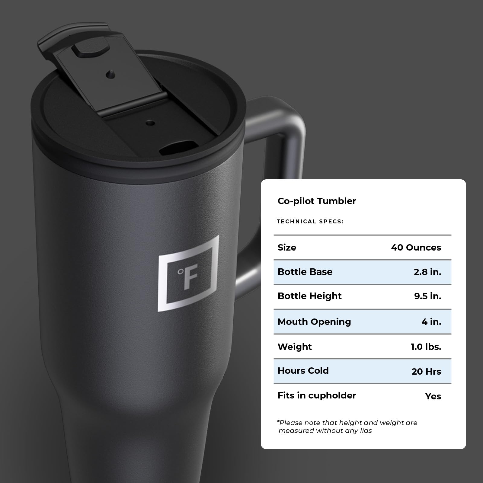 IRON °FLASK Co-Pilot 40oz Insulated Stainless Steel Travel Mug with Straw & Flip Lid - Leak-Proof Vacuum Cup for Hot Coffee & Cold Drinks - Fits Car Cup Holders - Perfect for Commuting, Camping & Office Use - Midnight Black