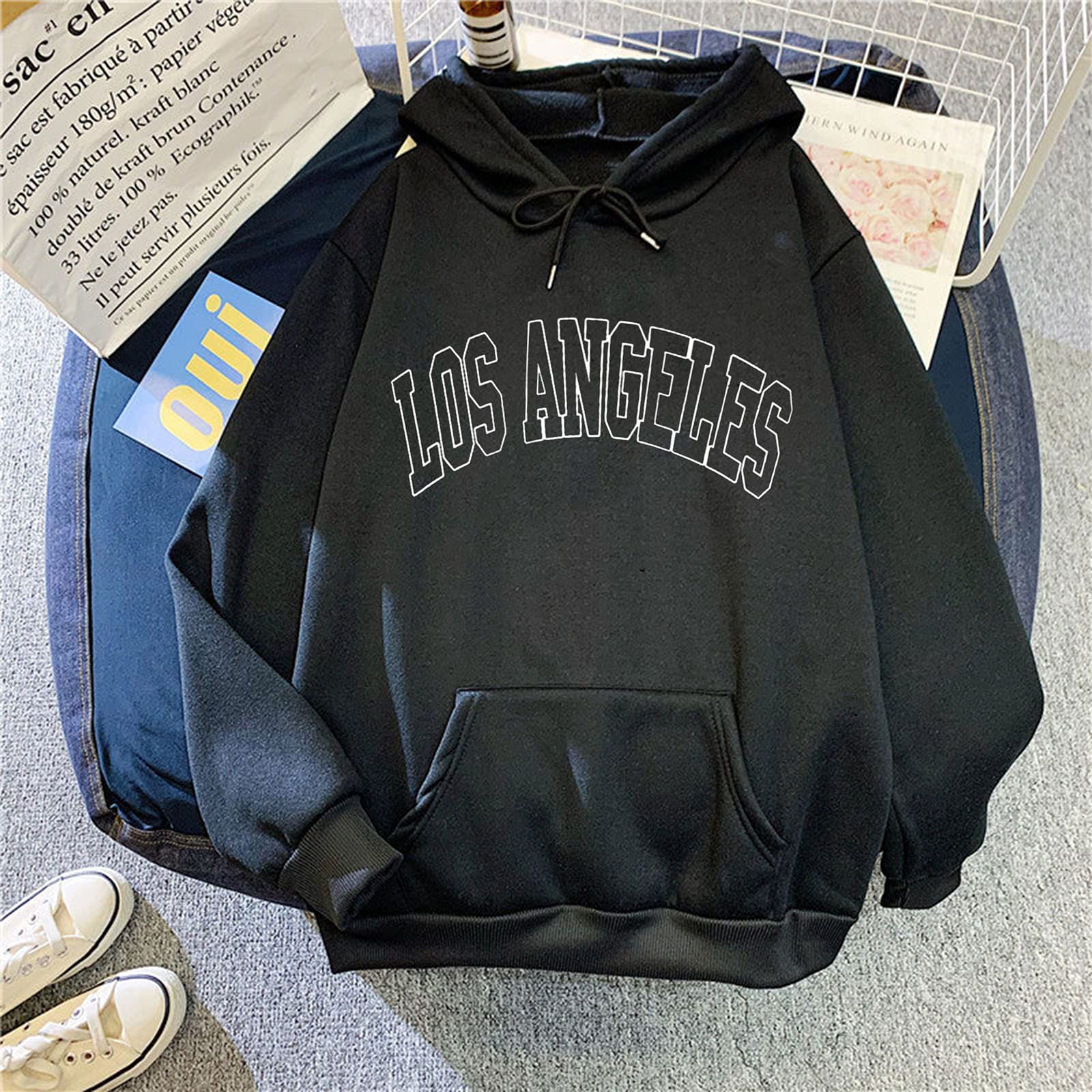Women's Tie Dye Print Graphic Hooded Sweatshirt - Long Sleeve Loose Pullover with Drawstring & Pocket - Black 39 - Perfect for Casual Outings & Cozy Evenings