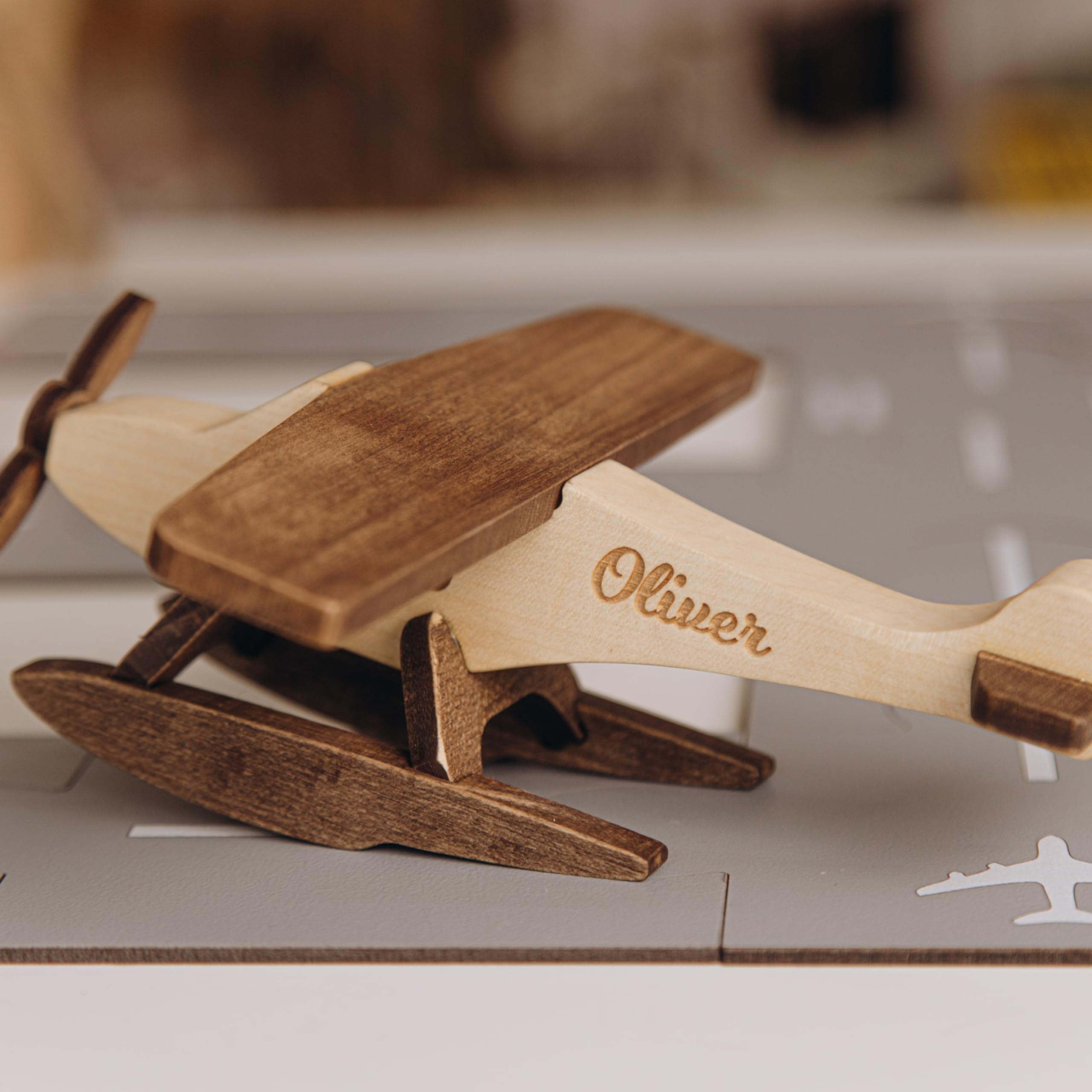 Personalized Wooden Toy Airplanes & Cars Set - Pretend Play Toys for Toddlers Ages 1-5 - Best Birthday & Easter Gifts for Boys - Durable Wooden Toys for Kids' Imaginative Play at Home or Travel